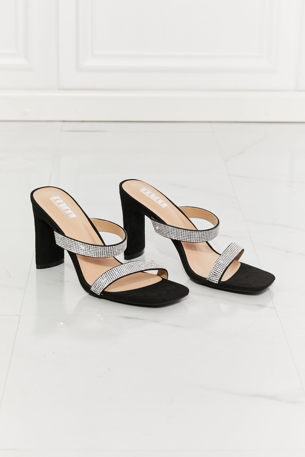 MMShoes Leave A Little Sparkle Rhinestone Block Heel Sandal in Black - OCEANE