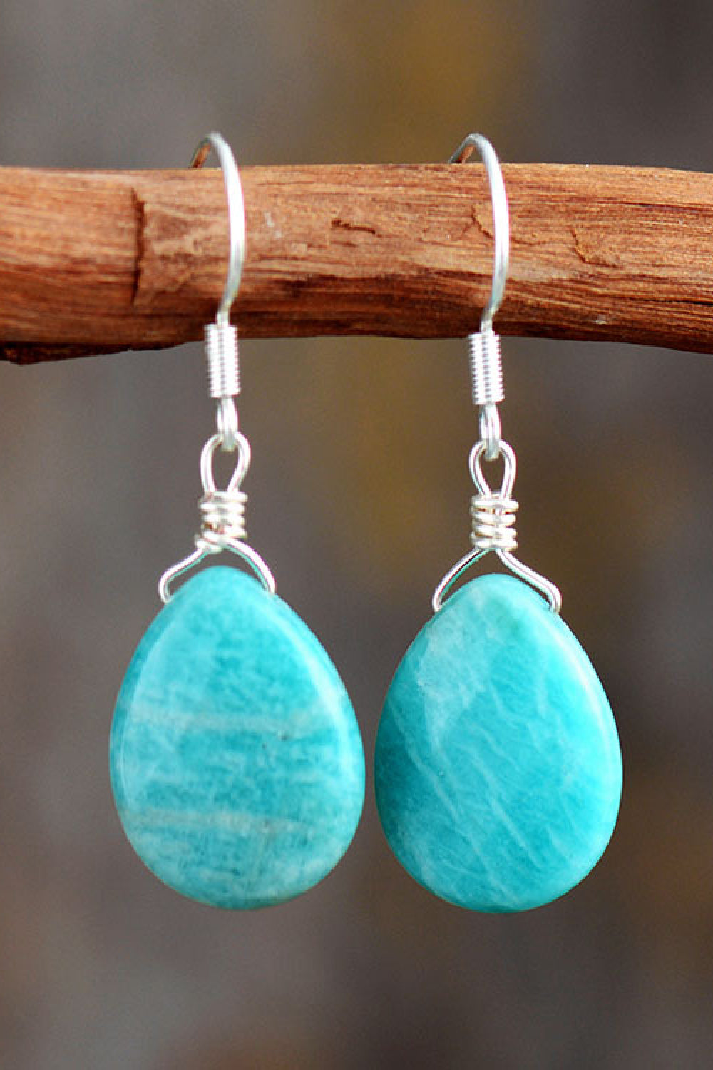 Handmade Natural Stone Teardrop Earrings - OCEANE