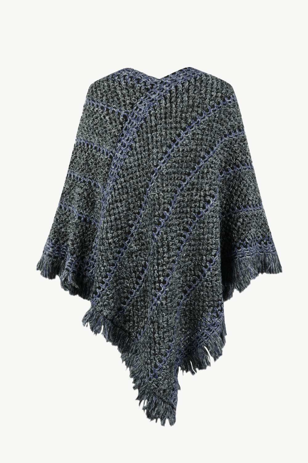 V-Neck Fringe Hem Poncho - OCEANE