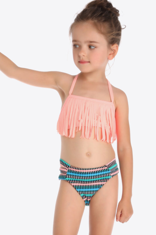 Printed Halter Neck Fringed Two-Piece Swim Set 4T, 5T, 6, 7, 8, 9 - OCEANE