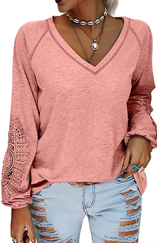 Women's Fashion Casual V Neck Lace Top