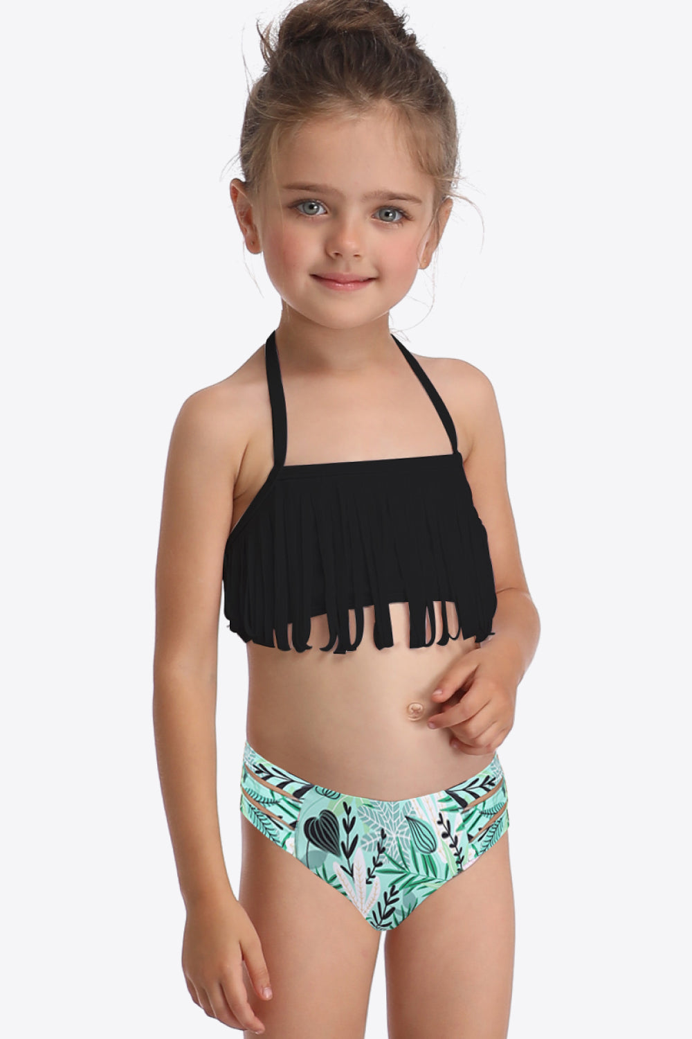 Printed Halter Neck Fringed Two-Piece Swim Set 4T, 5T, 6, 7, 8, 9 - OCEANE