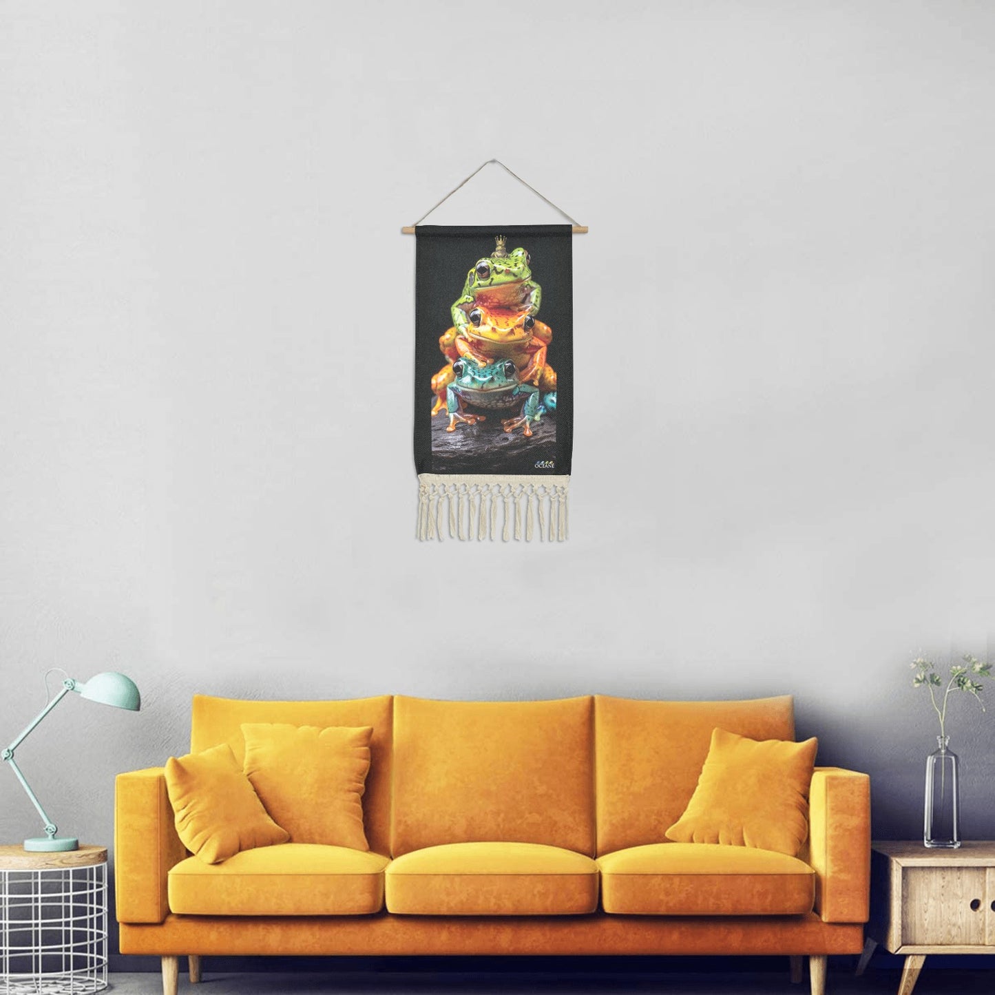 WALL ART TROPICAL FROGS LINEN HANGING HOME DECOR by OCEANE - OCEANE