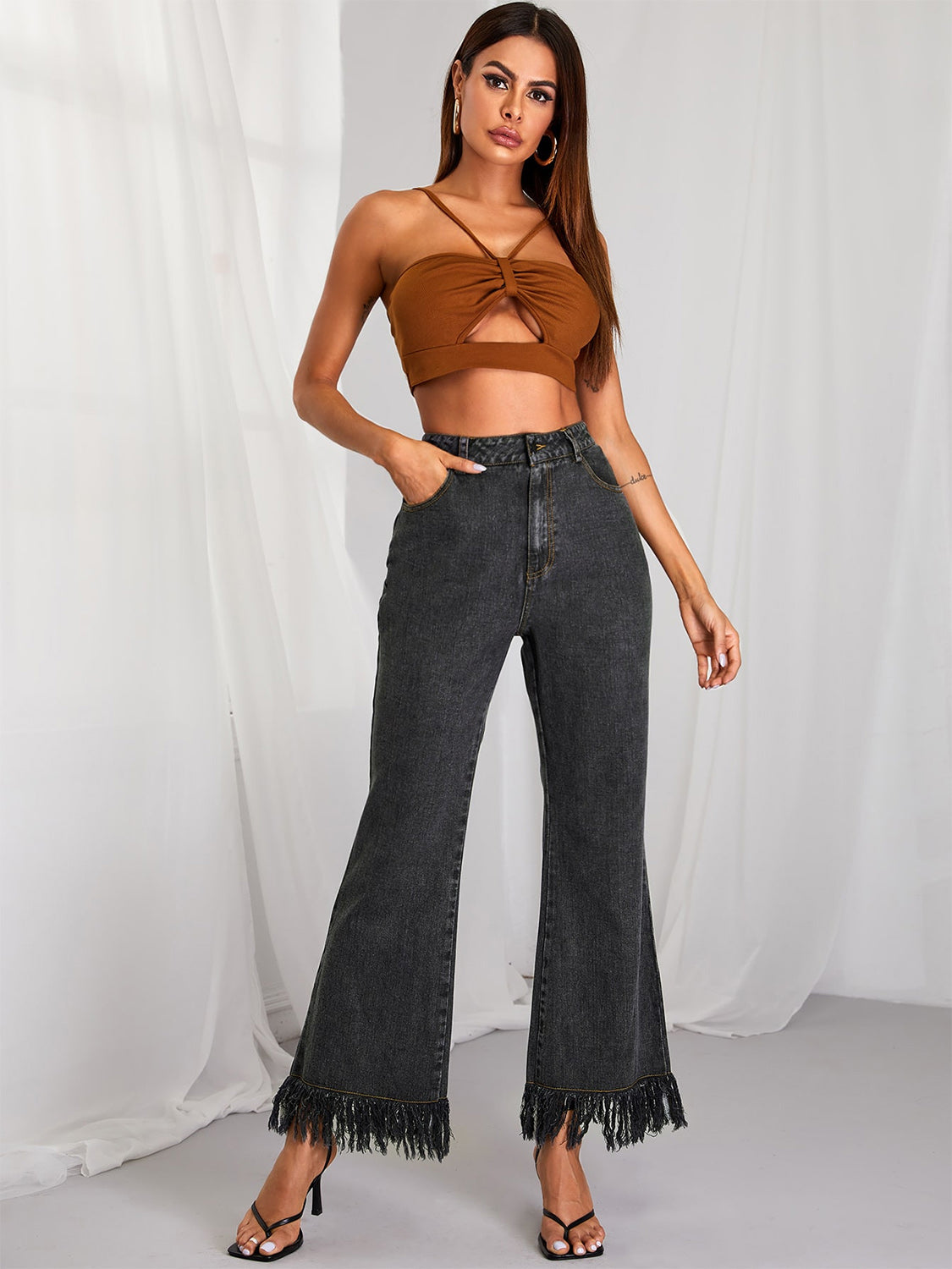 Fringe Detail Wide Leg Jeans - OCEANE