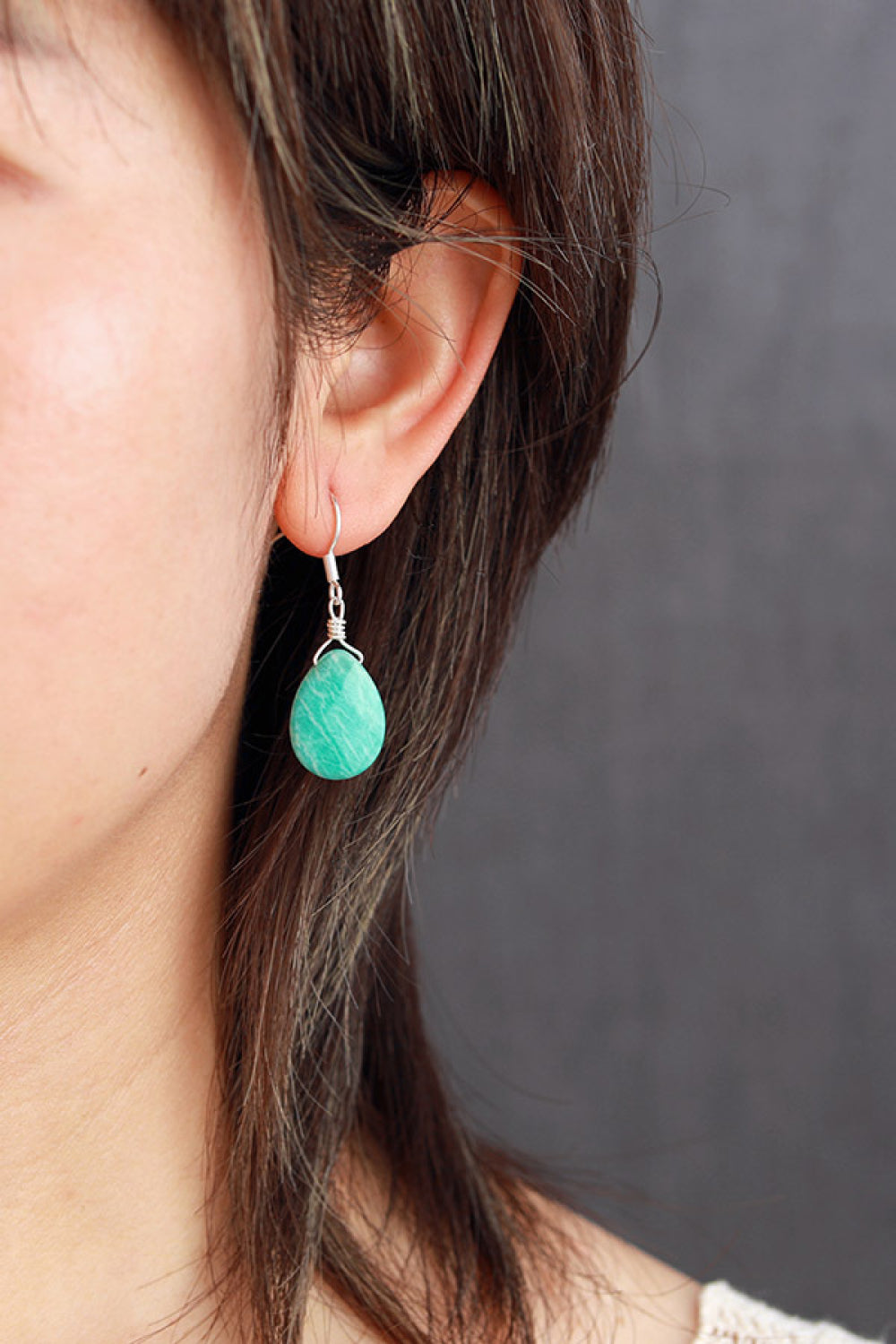 Handmade Natural Stone Teardrop Earrings - OCEANE