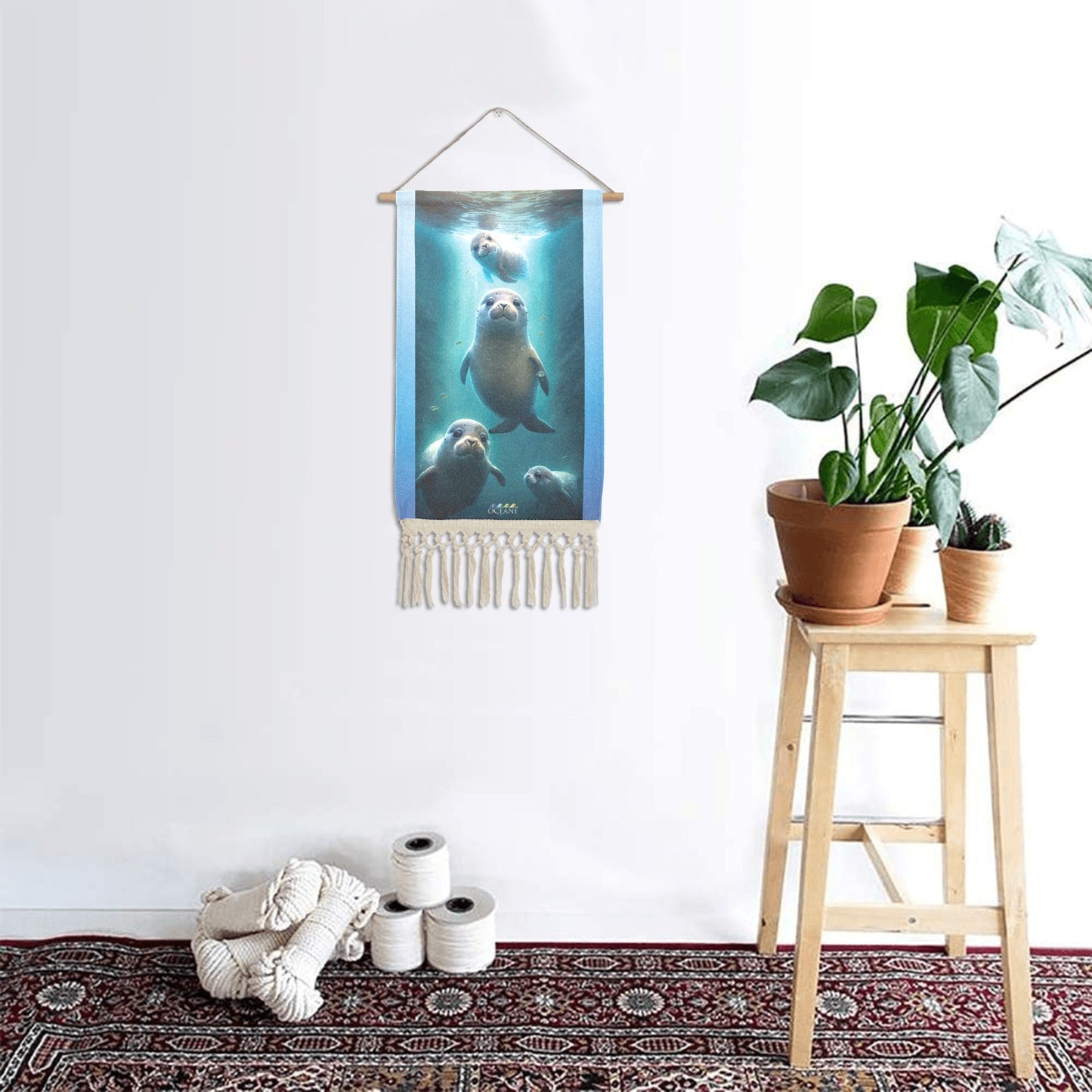 WALL ART BEACH LIFE FRIENDLY SEALS LINEN HANGING HOME DECOR by OCEANE - OCEANE