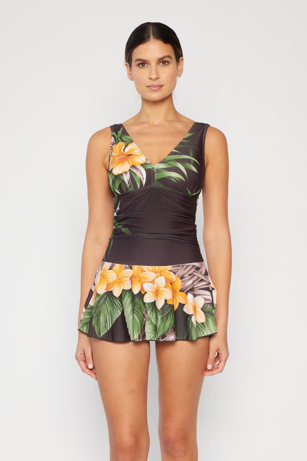 Marina West Swim Full Size Clear Waters Swim Dress in Aloha Brown - OCEANE