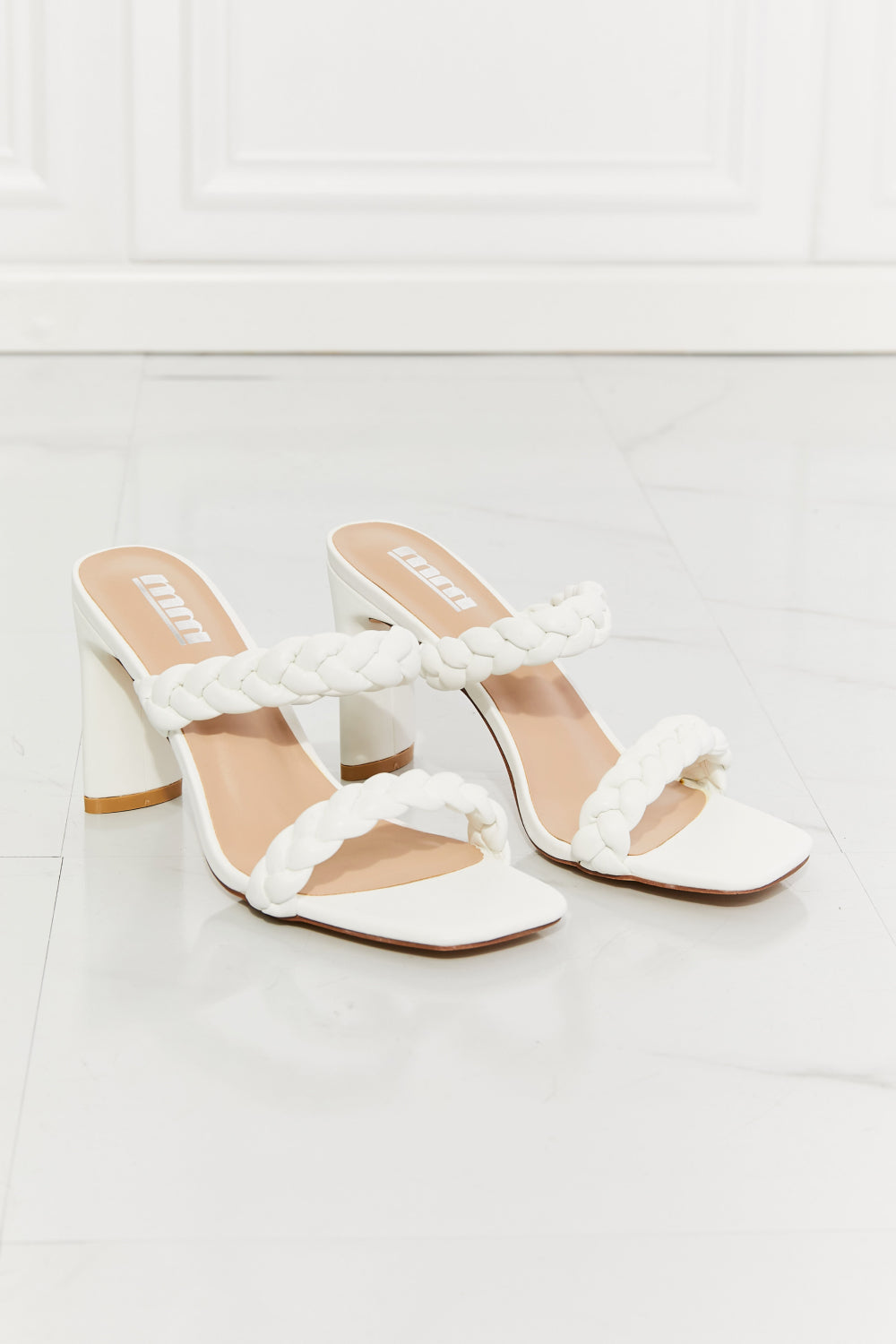 MMShoes In Love Double Braided Block Heel Sandal in White - OCEANE