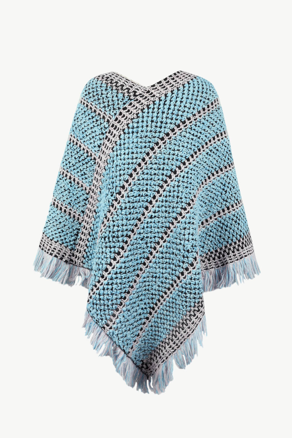 V-Neck Fringe Hem Poncho - OCEANE