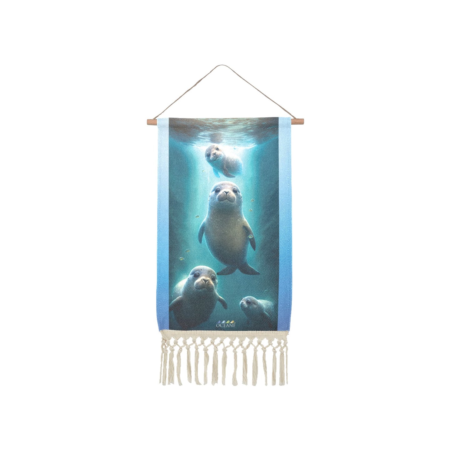 WALL ART BEACH LIFE FRIENDLY SEALS LINEN HANGING HOME DECOR by OCEANE - OCEANE