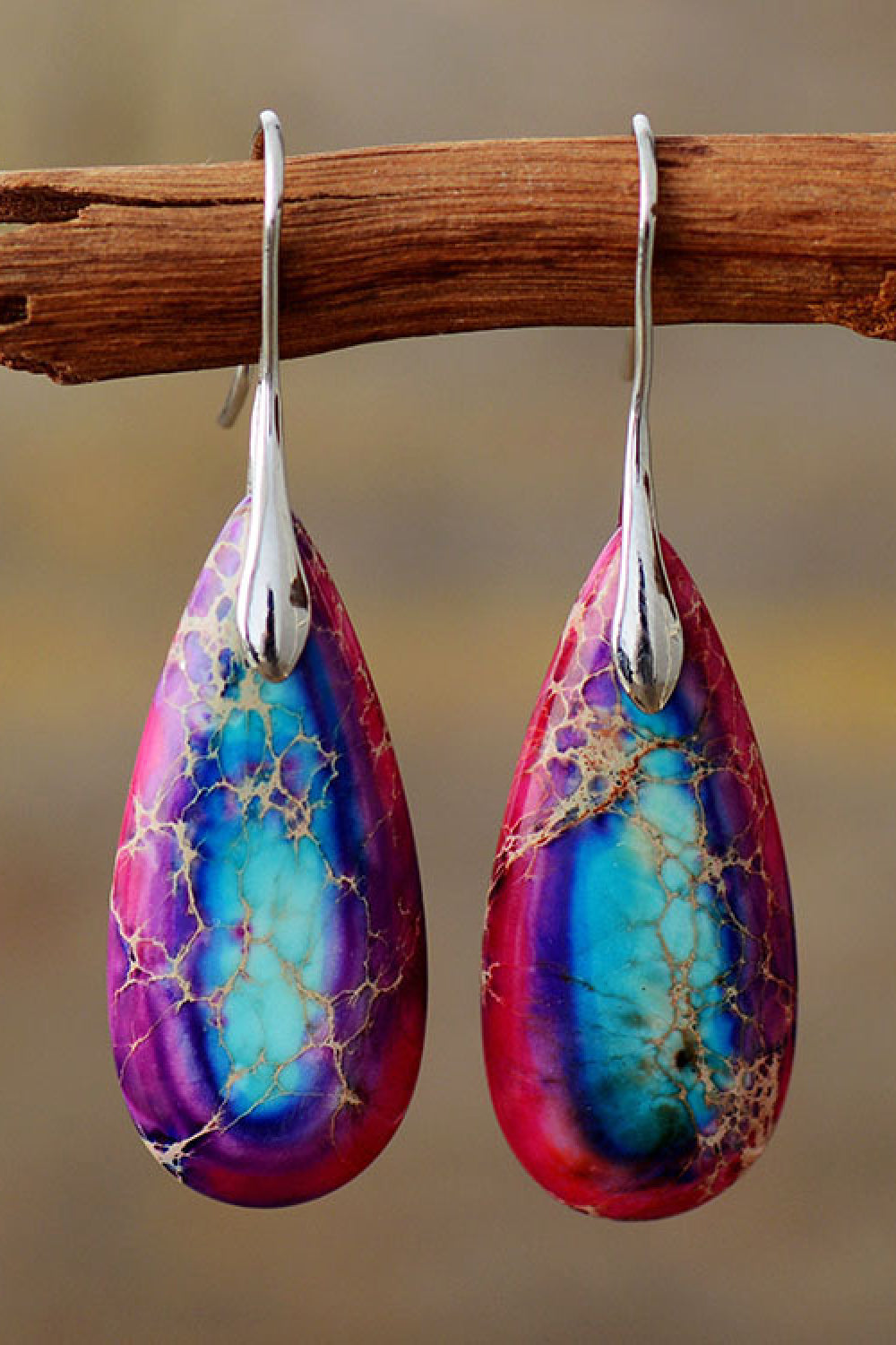 Handmade Teardrop Shape Natural Stone Dangle Earrings - OCEANE