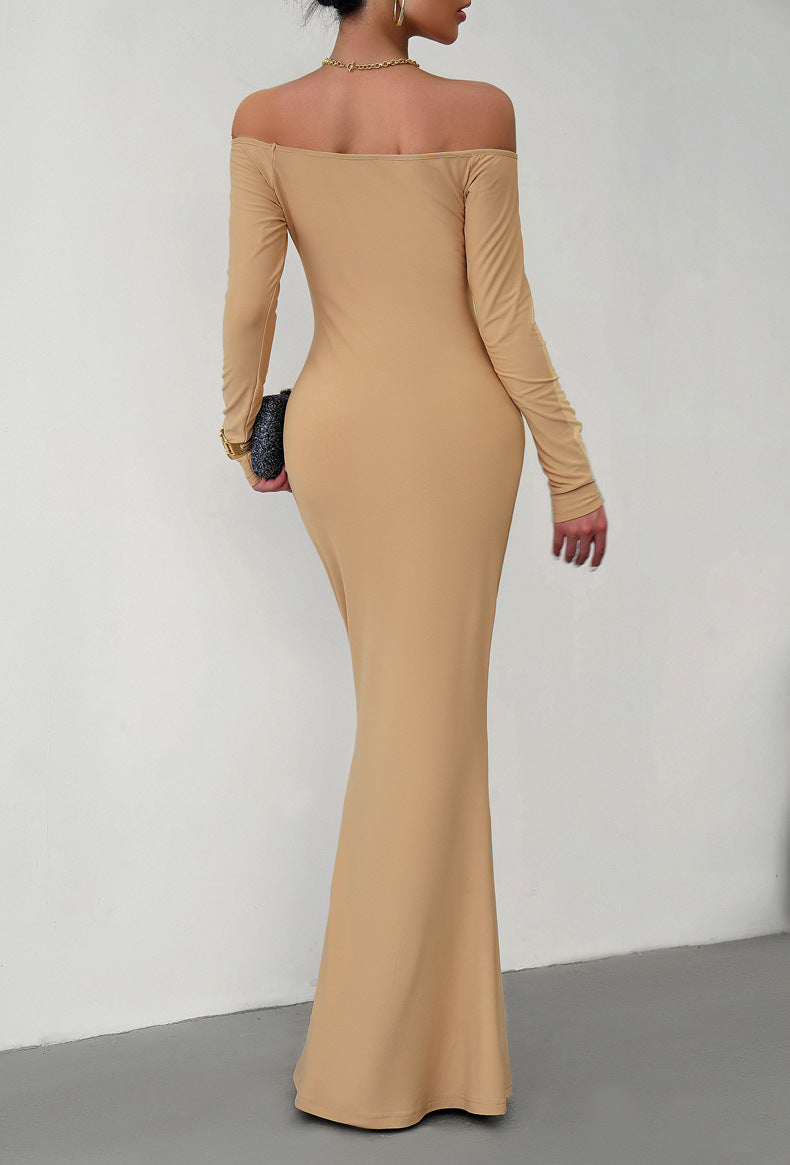 Off-Shoulder Long Sleeve Maxi Dress - OCEANE