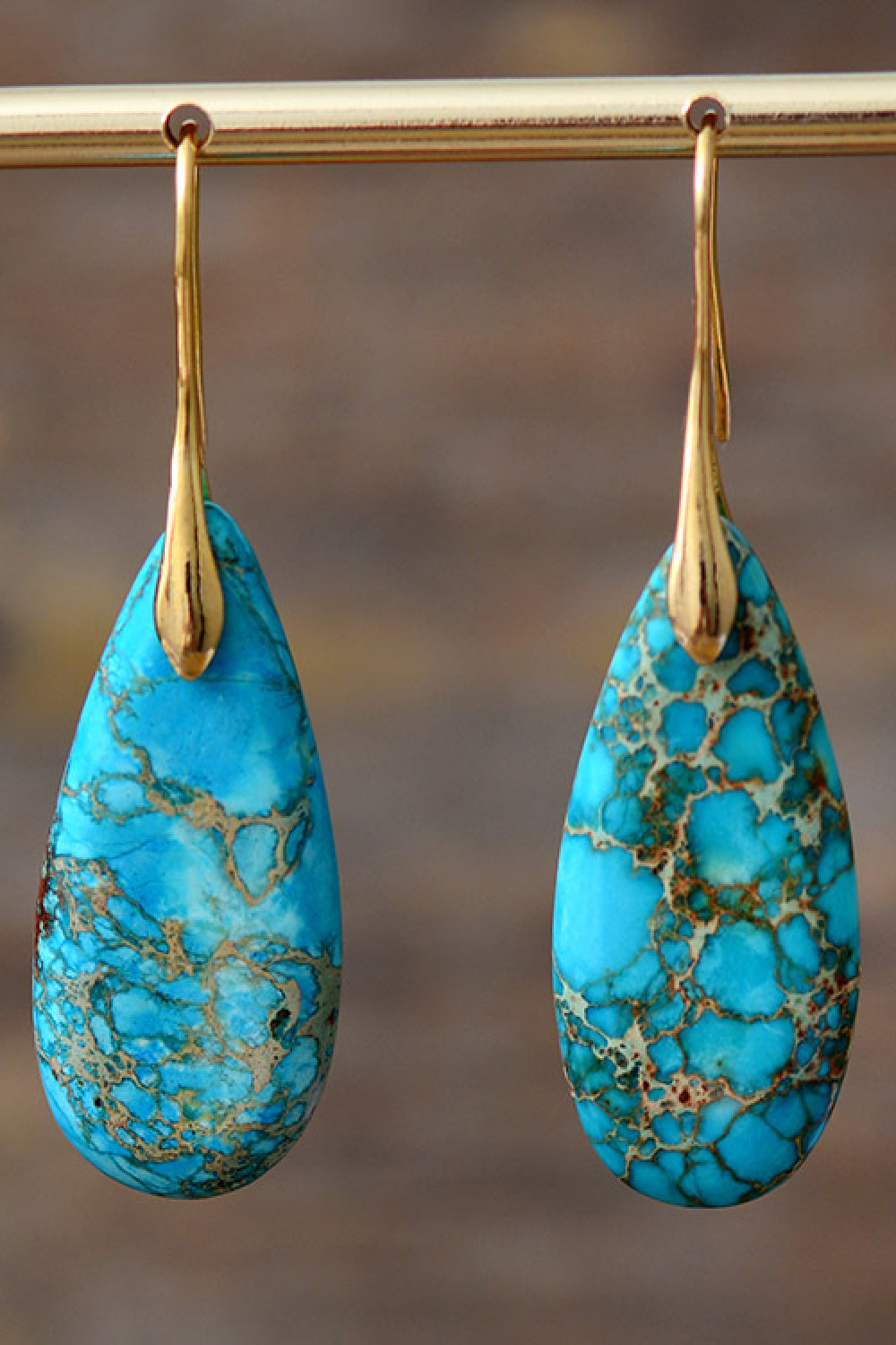 Handmade Teardrop Shape Natural Stone Dangle Earrings - OCEANE