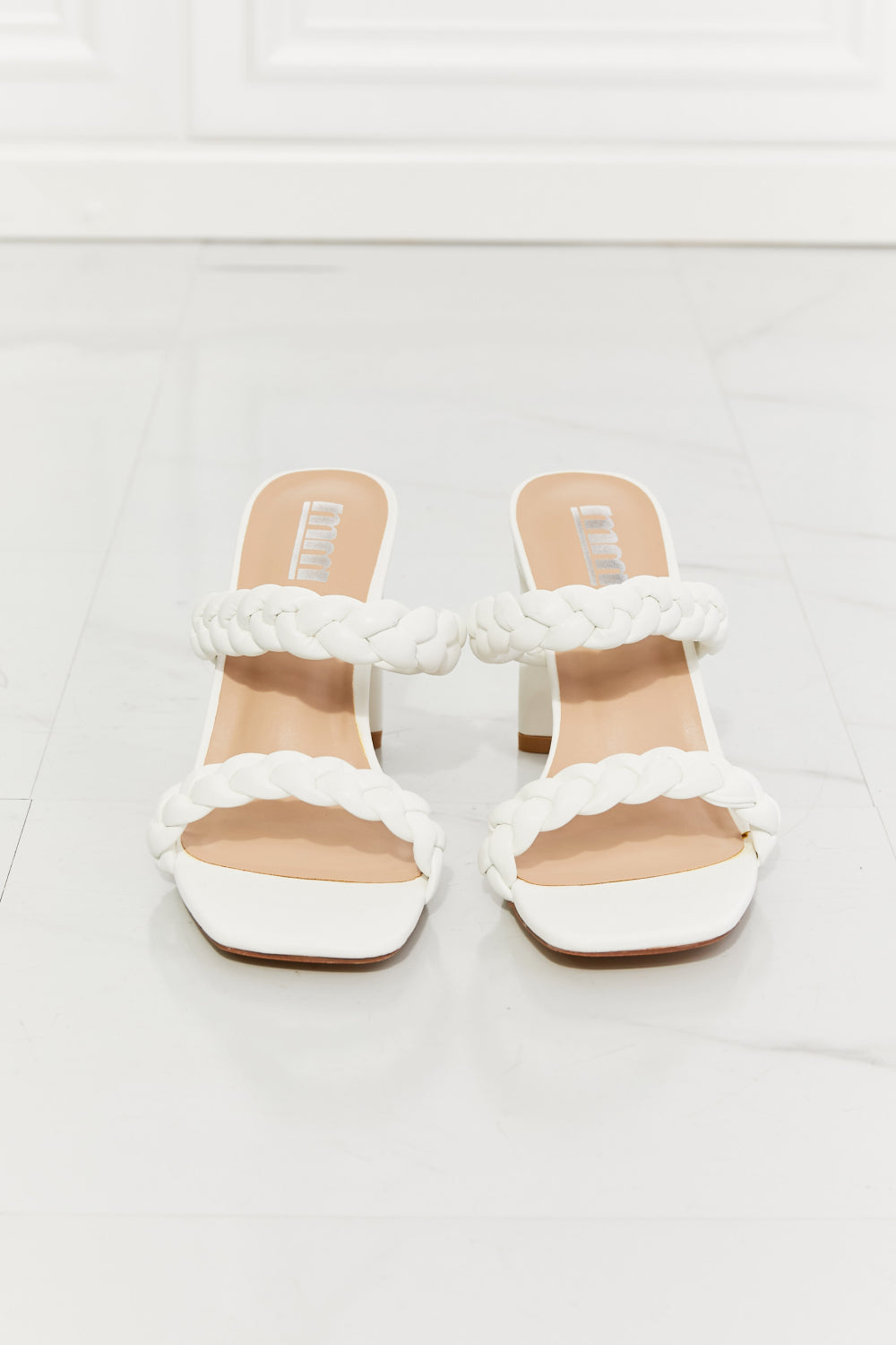 MMShoes In Love Double Braided Block Heel Sandal in White - OCEANE