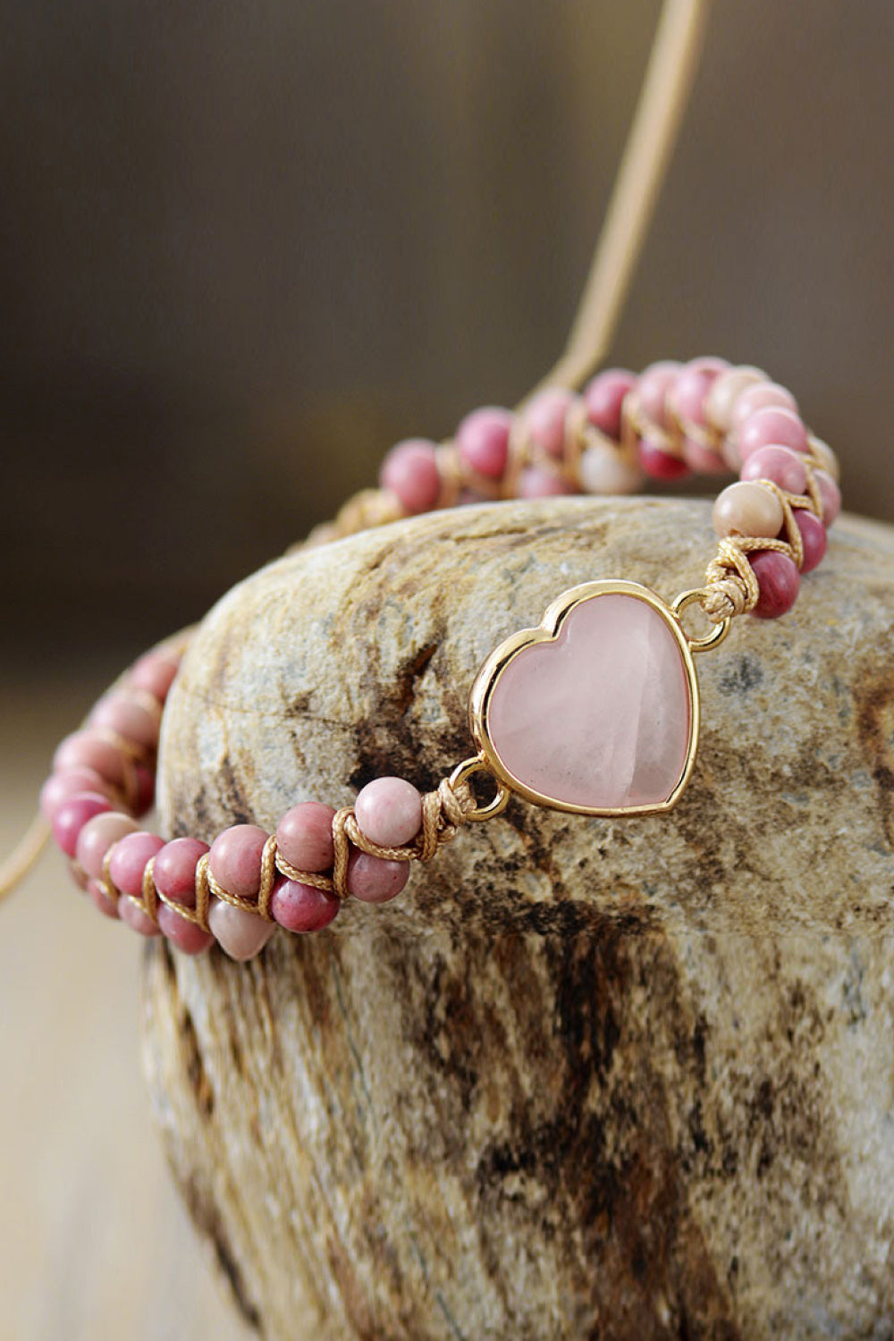 Rose Quartz Heart Beaded Bracelet - OCEANE