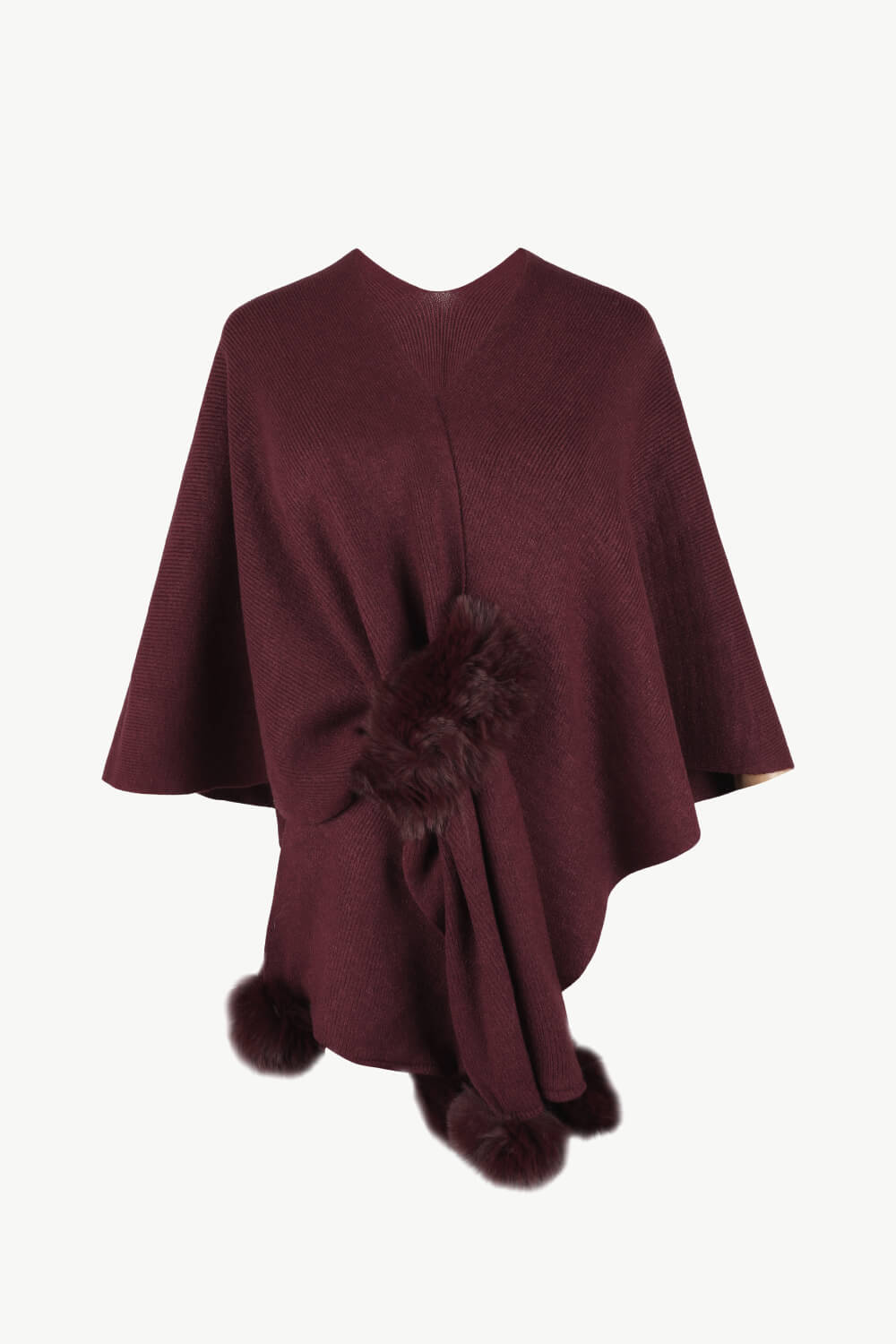 Surplice Neck Pom-Pom Trim Poncho - OCEANE