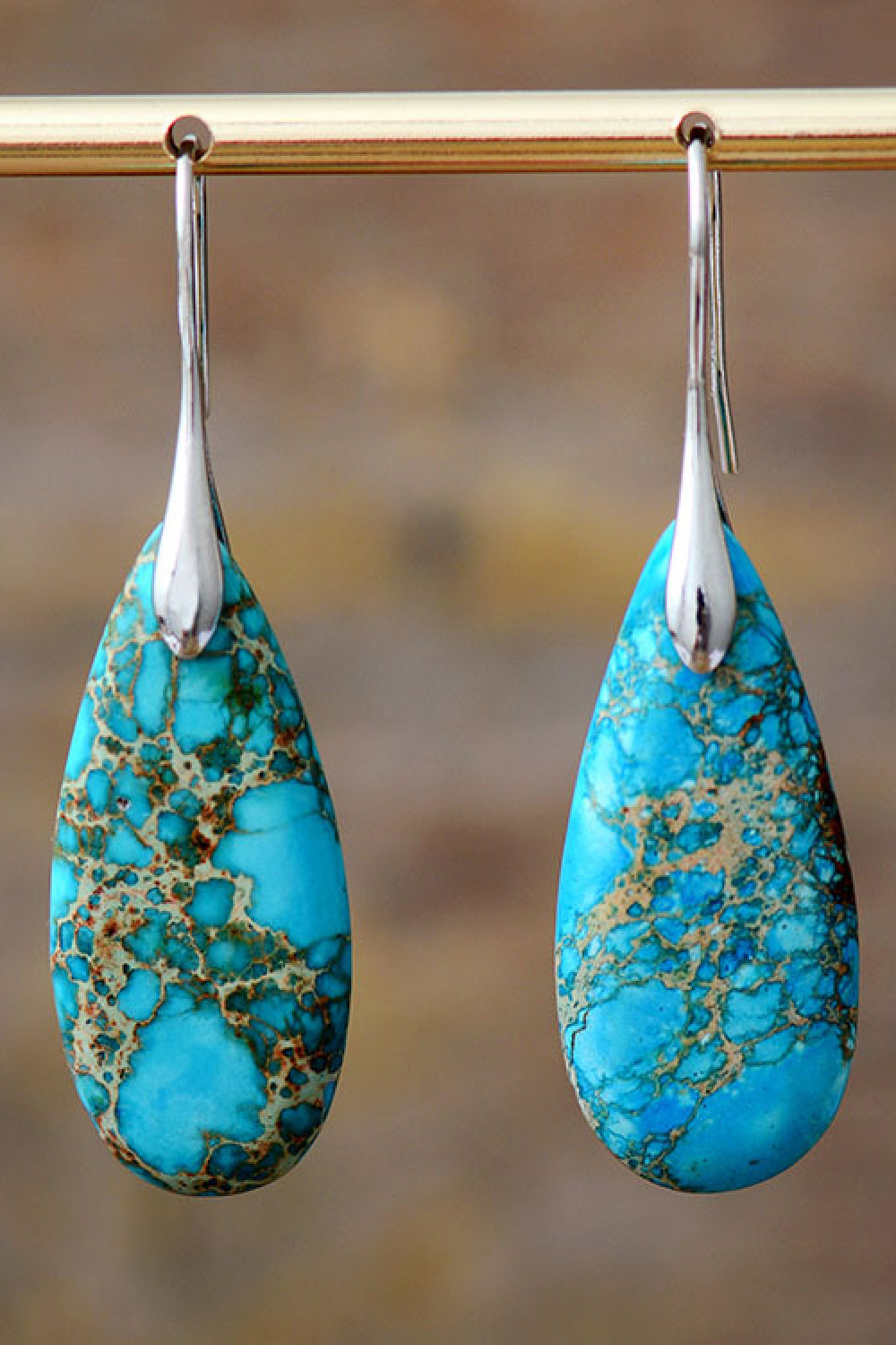 Handmade Teardrop Shape Natural Stone Dangle Earrings - OCEANE