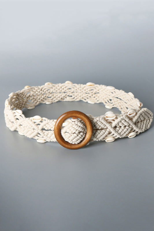 Shell Braid Belt with Wood Buckle - OCEANE