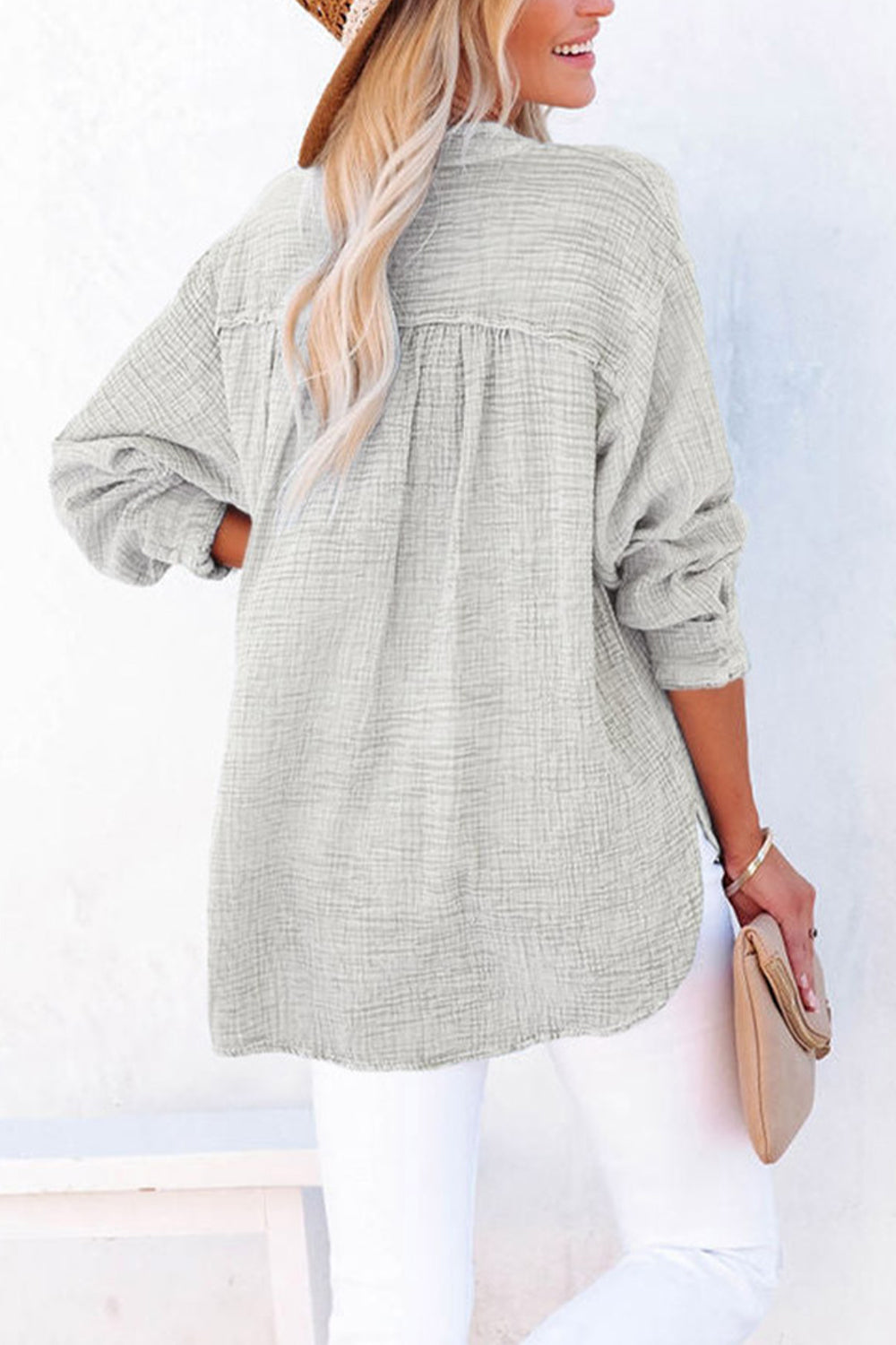 Buttoned Long Sleeve Blouse - OCEANE