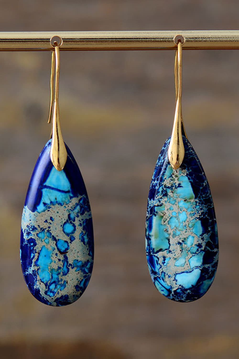 Handmade Teardrop Shape Natural Stone Dangle Earrings - OCEANE