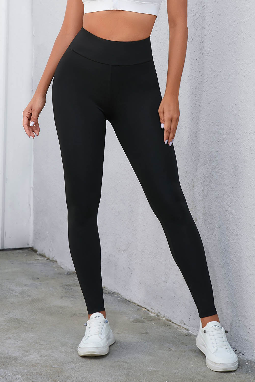 Crisscross Detail Wide Waistband Leggings - OCEANE