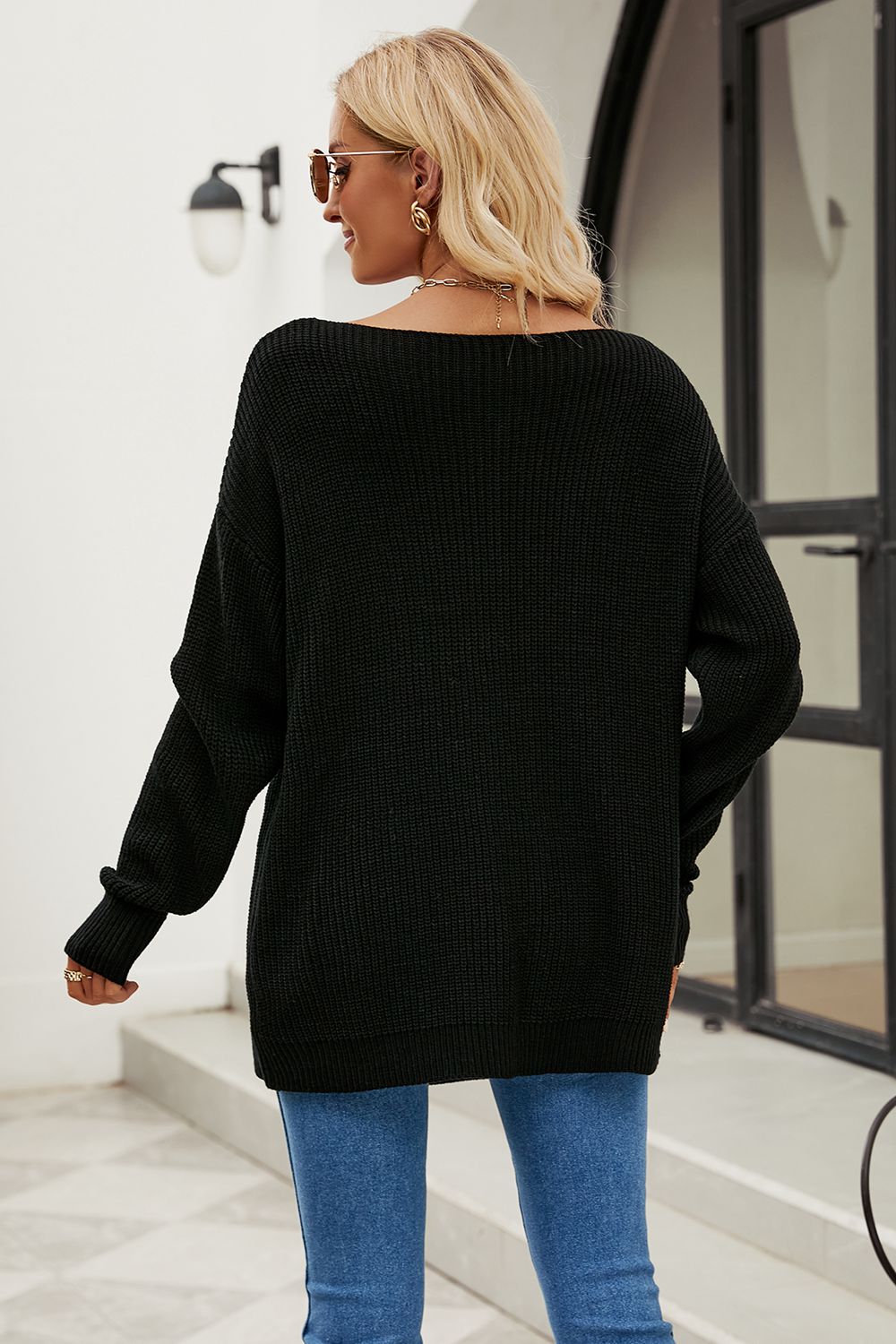 Boat Neck Dropped Shoulder Knit Top - OCEANE