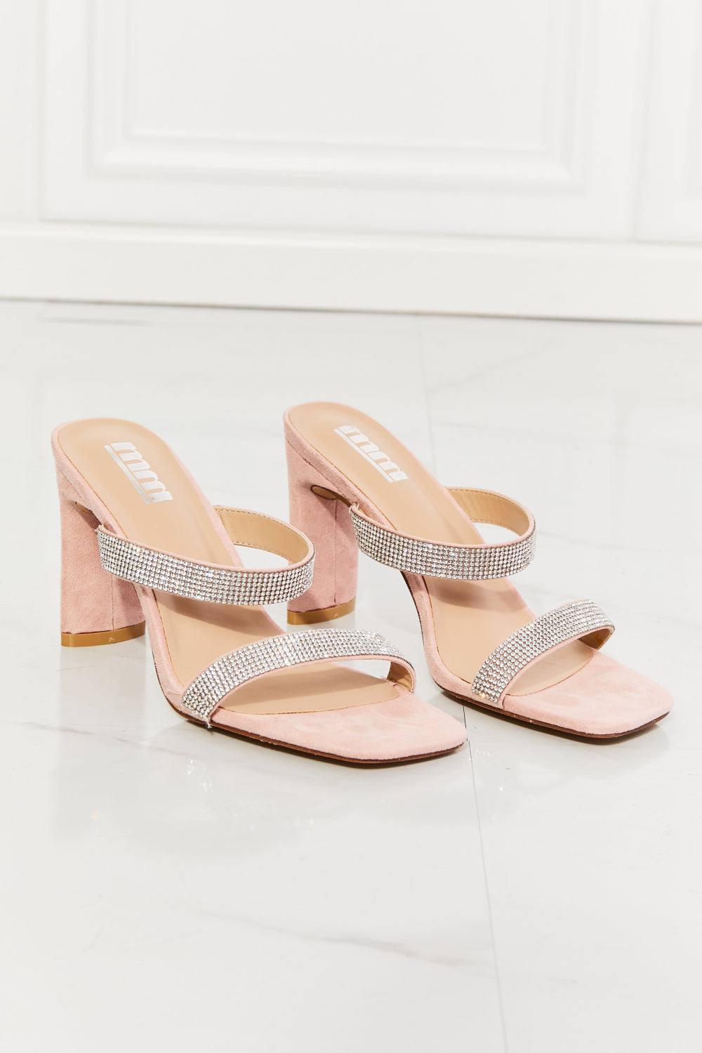 MMShoes Leave A Little Sparkle Rhinestone Block Heel Sandal in Pink - OCEANE