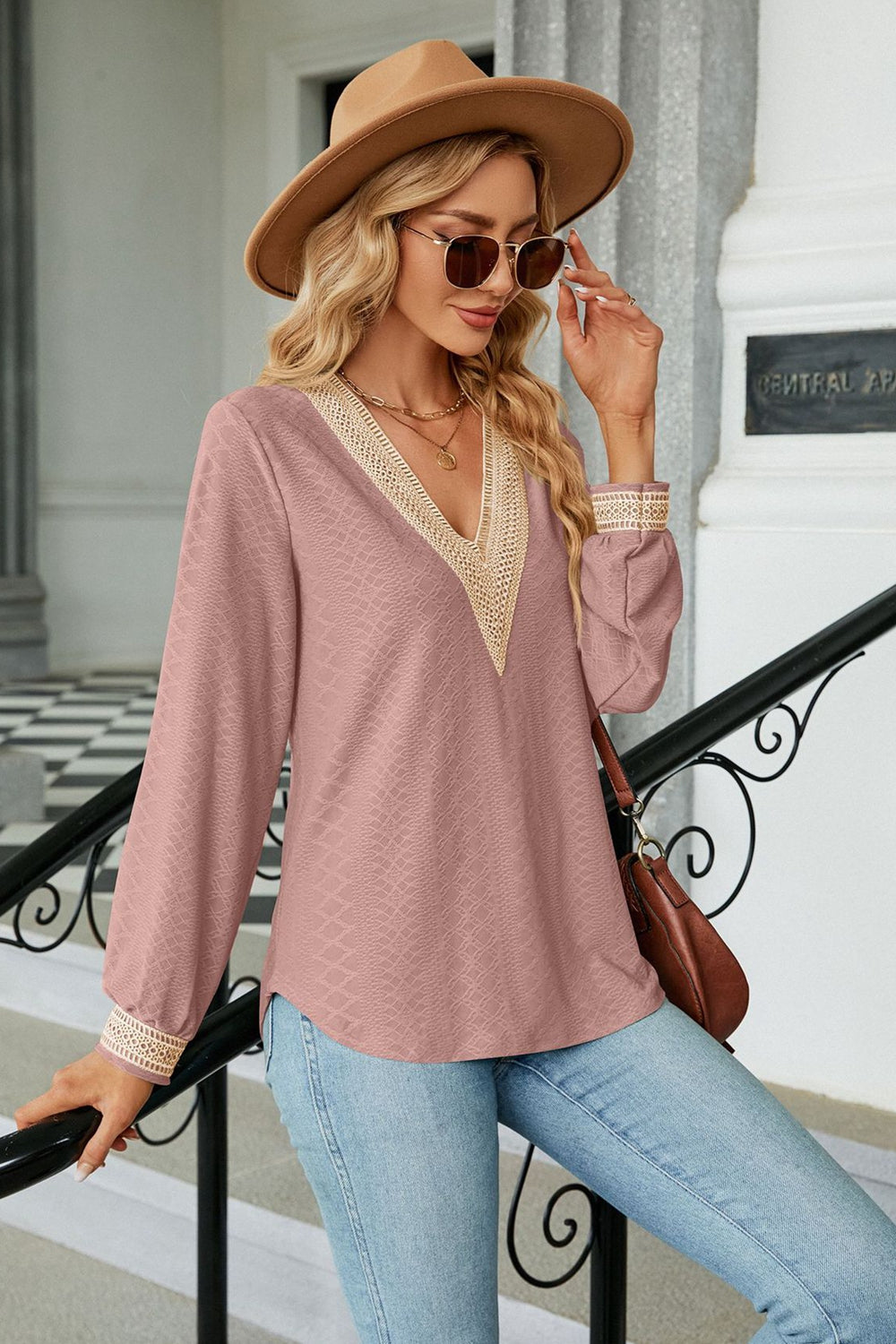 V-Neck Long Sleeve Blouse - OCEANE