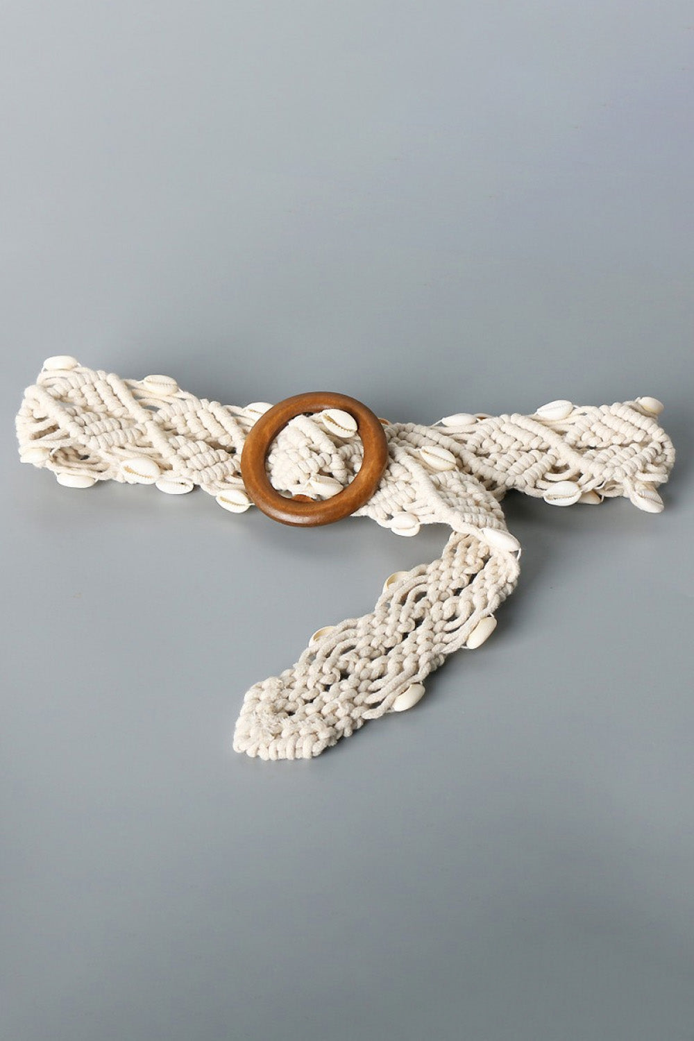 Shell Braid Belt with Wood Buckle - OCEANE