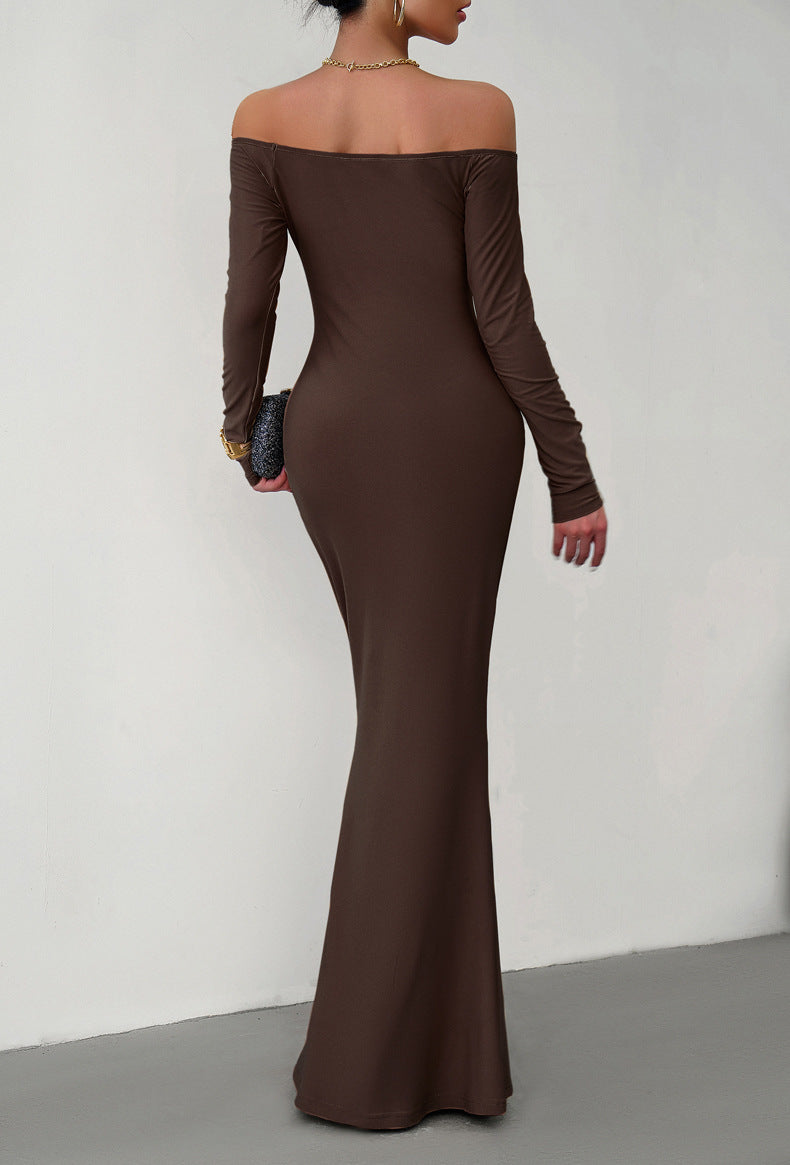 Off-Shoulder Long Sleeve Maxi Dress - OCEANE