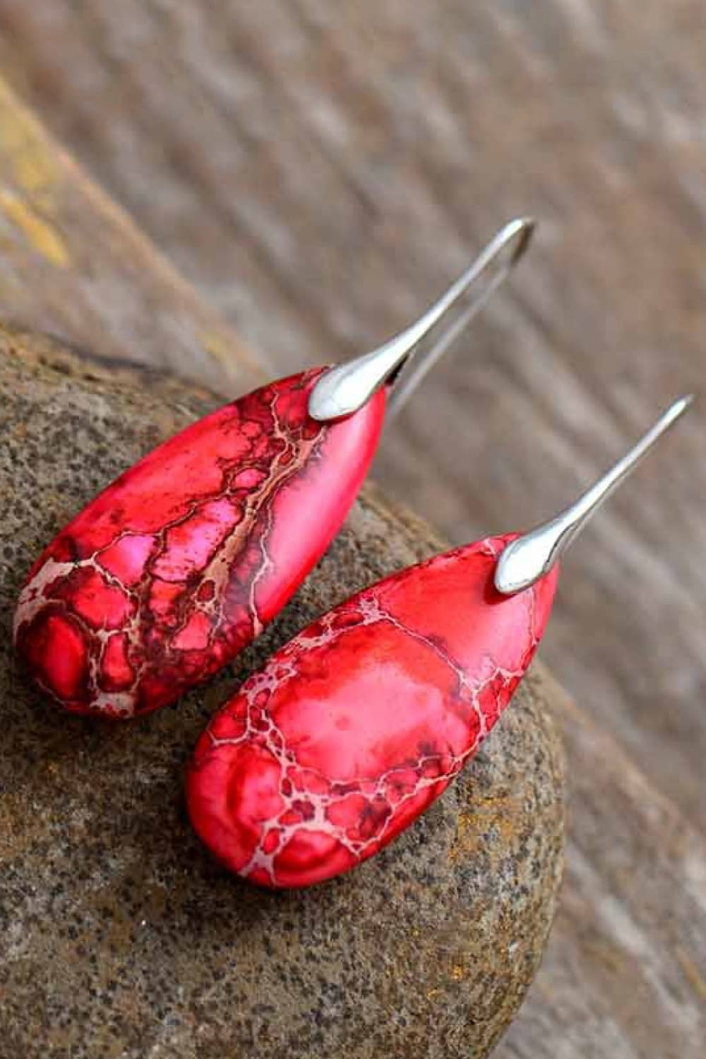 Handmade Teardrop Shape Natural Stone Dangle Earrings - OCEANE