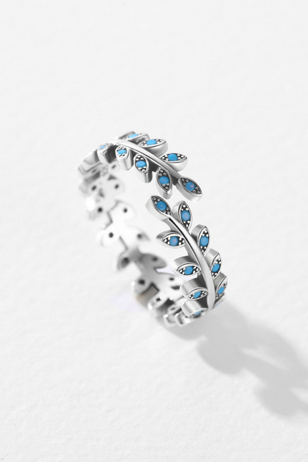 925 Sterling Silver Leaf Shape Artificial Turquoise Bypass Ring - OCEANE