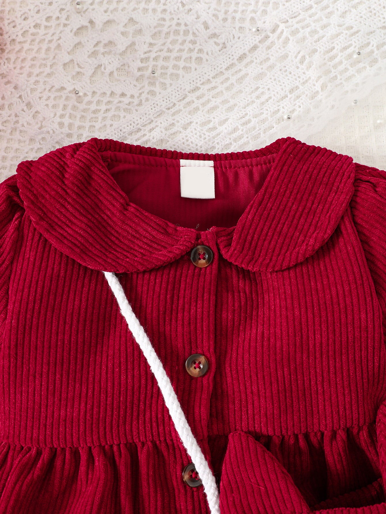 Red Kitty Cat Holiday Buttoned Long Sleeve Dress 6mo-2T - OCEANE