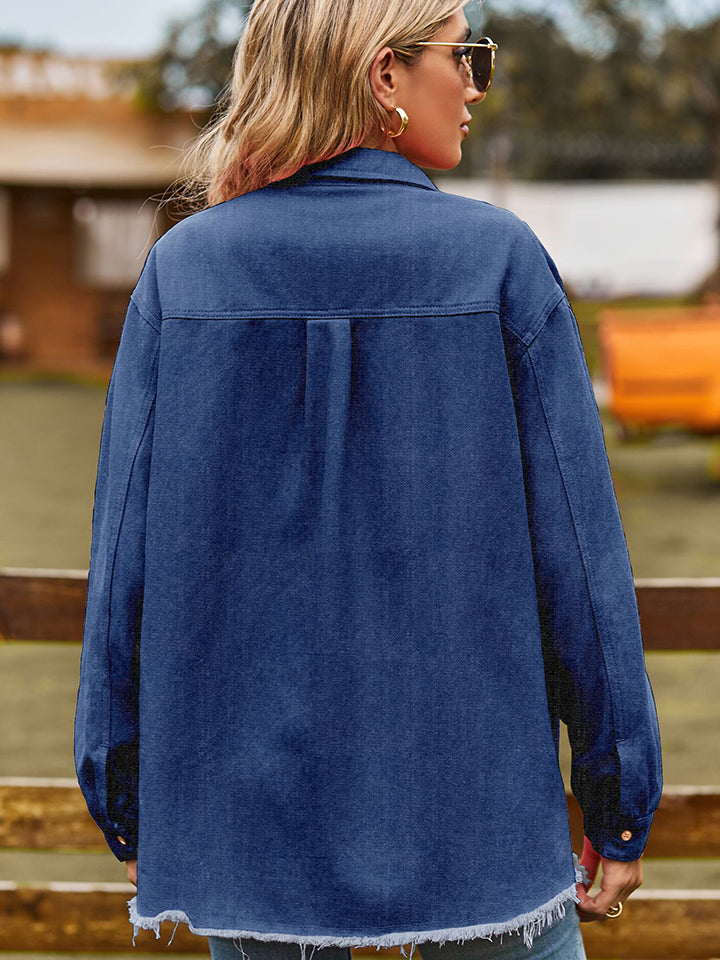 Raw Hem Denim Jacket with Pockets - OCEANE