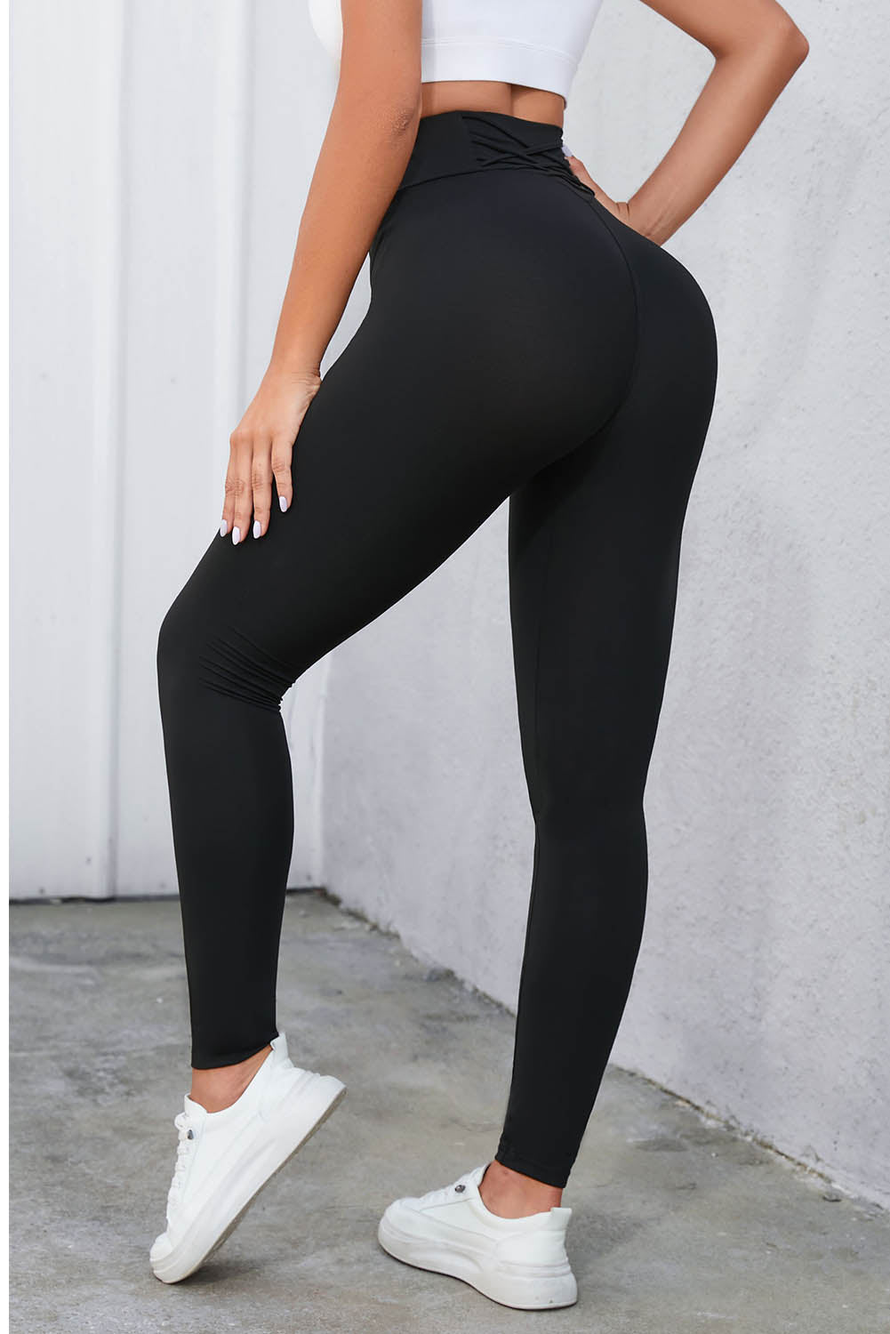 Crisscross Detail Wide Waistband Leggings - OCEANE