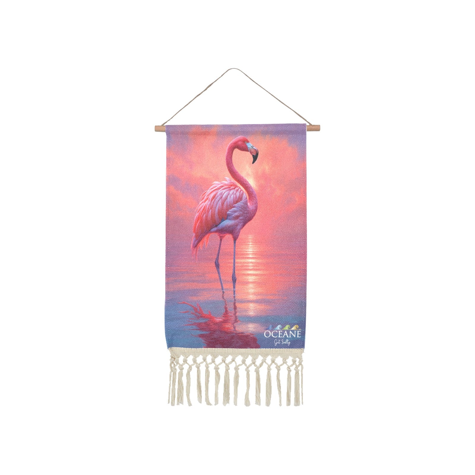 WALL ART PINK SUNSET FLAMINGO LINEN HANGING HOME DECOR by OCEANE - OCEANE