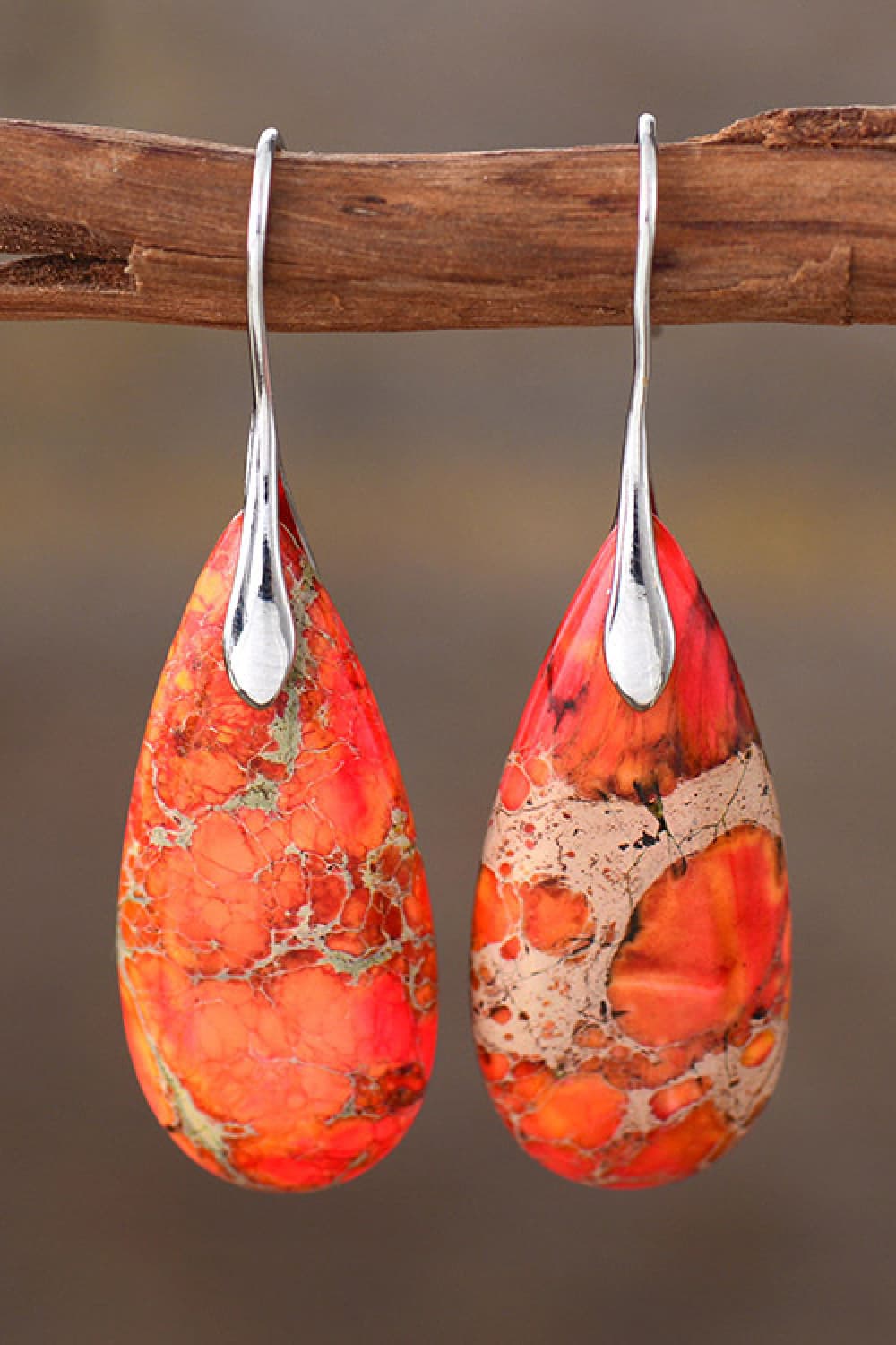 Handmade Teardrop Shape Natural Stone Dangle Earrings - OCEANE