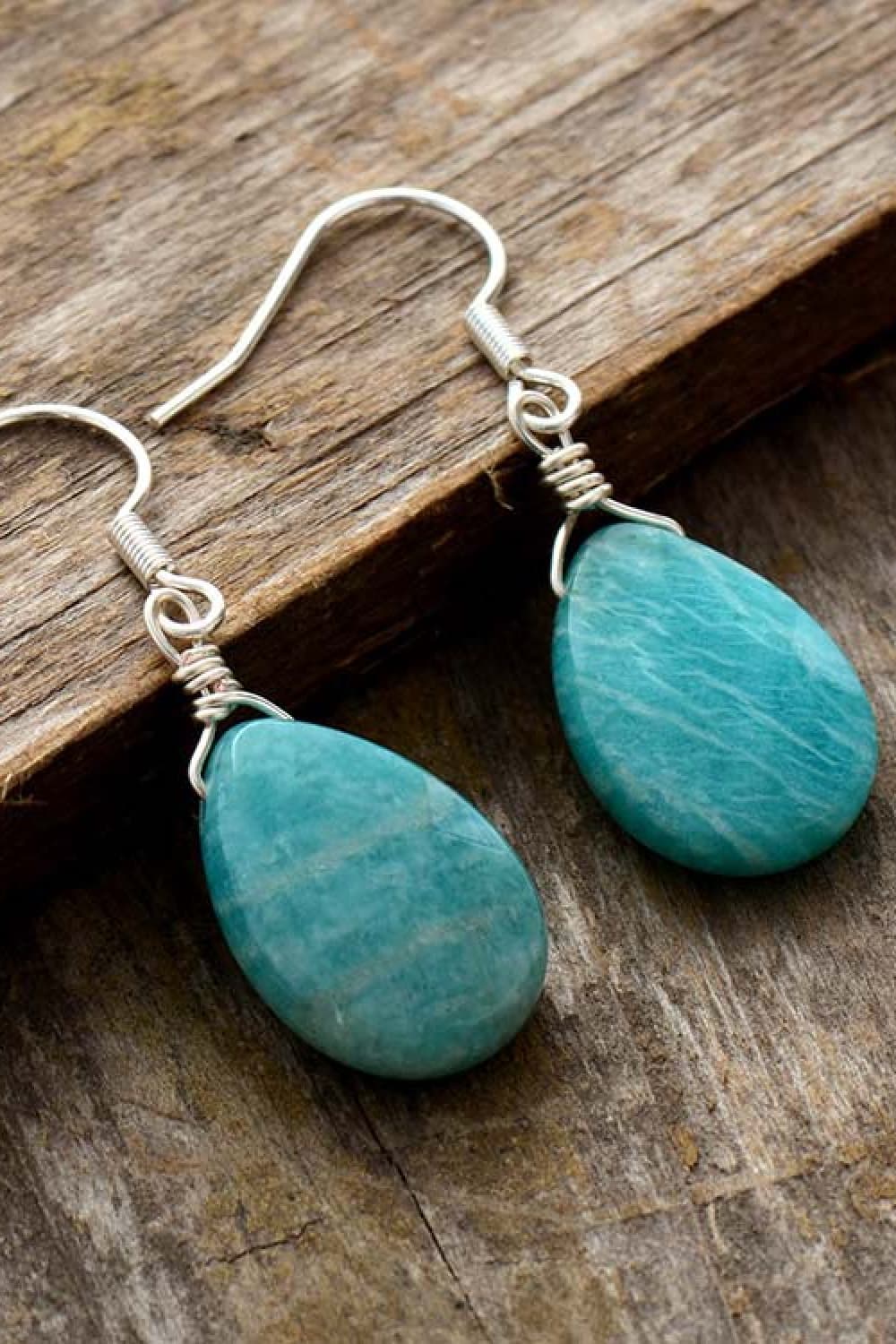 Handmade Natural Stone Teardrop Earrings - OCEANE