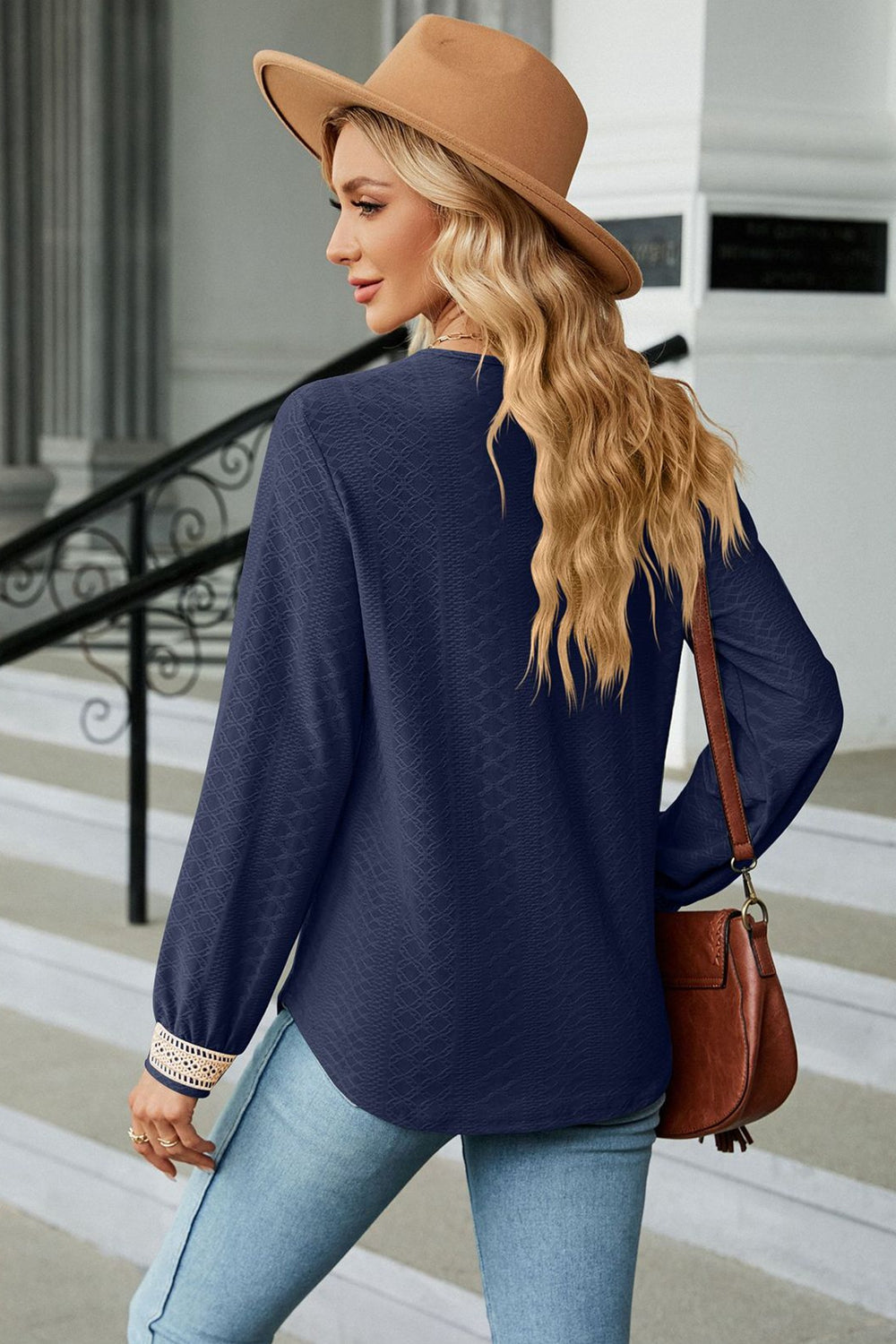 V-Neck Long Sleeve Blouse - OCEANE