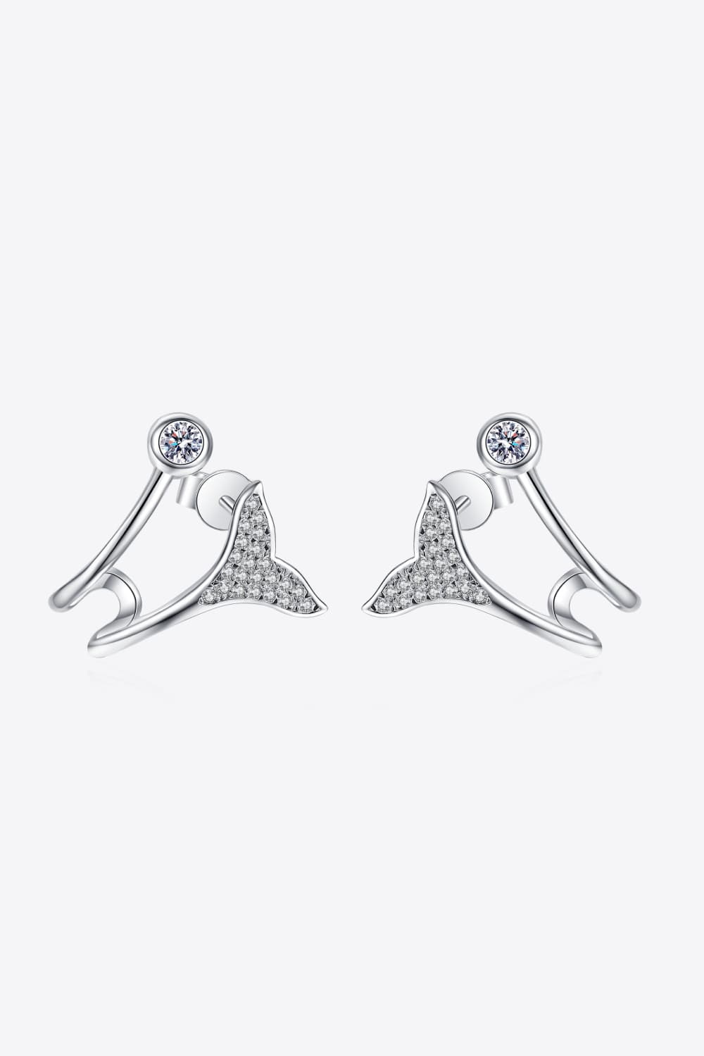 Moissanite Fishtail Rhodium-Plated Earrings - OCEANE