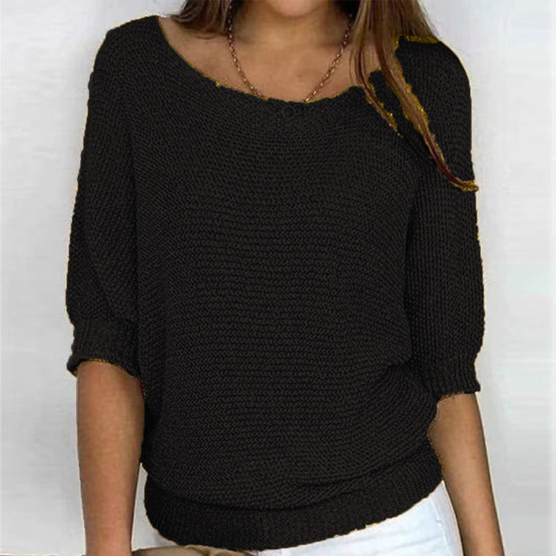 Women's round neck three-quarter sleeve knitted sweater~7 colors