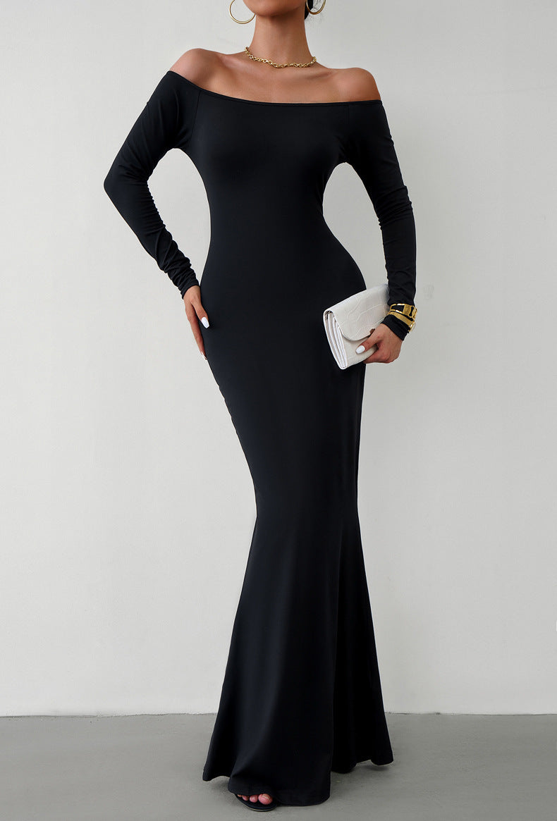 Off-Shoulder Long Sleeve Maxi Dress - OCEANE