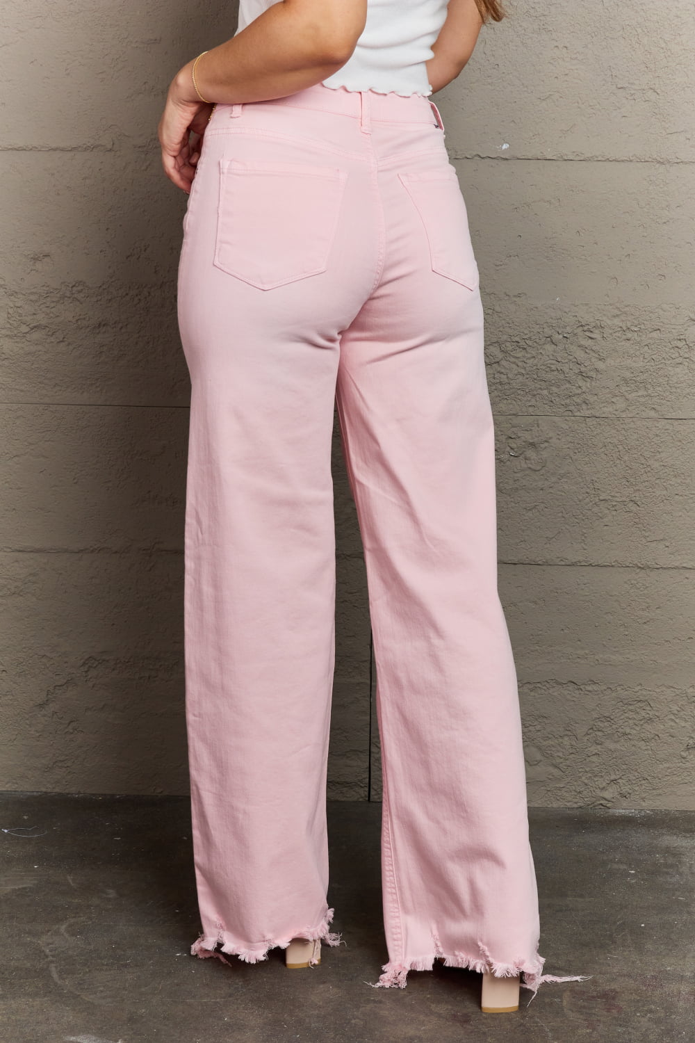 RISEN Raelene Full Size High Waist Wide Leg Jeans in Light Pink - OCEANE