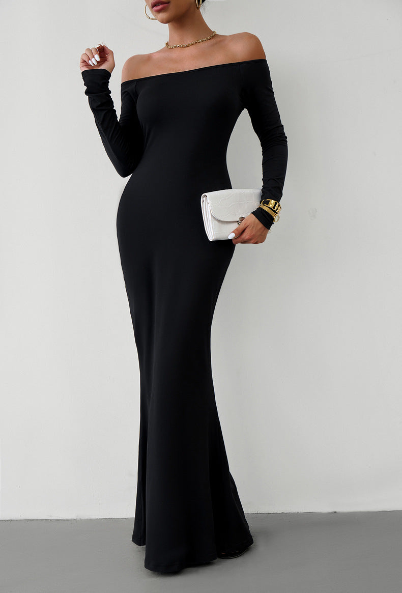 Off-Shoulder Long Sleeve Maxi Dress - OCEANE