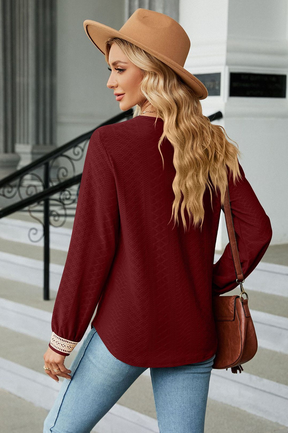 V-Neck Long Sleeve Blouse - OCEANE