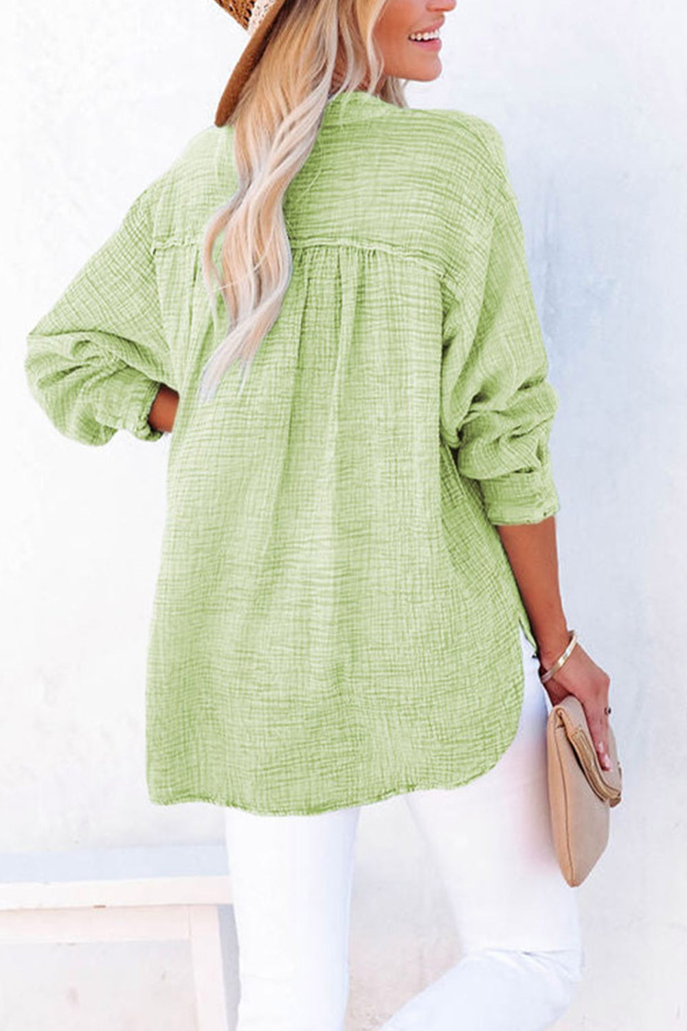 Buttoned Long Sleeve Blouse - OCEANE