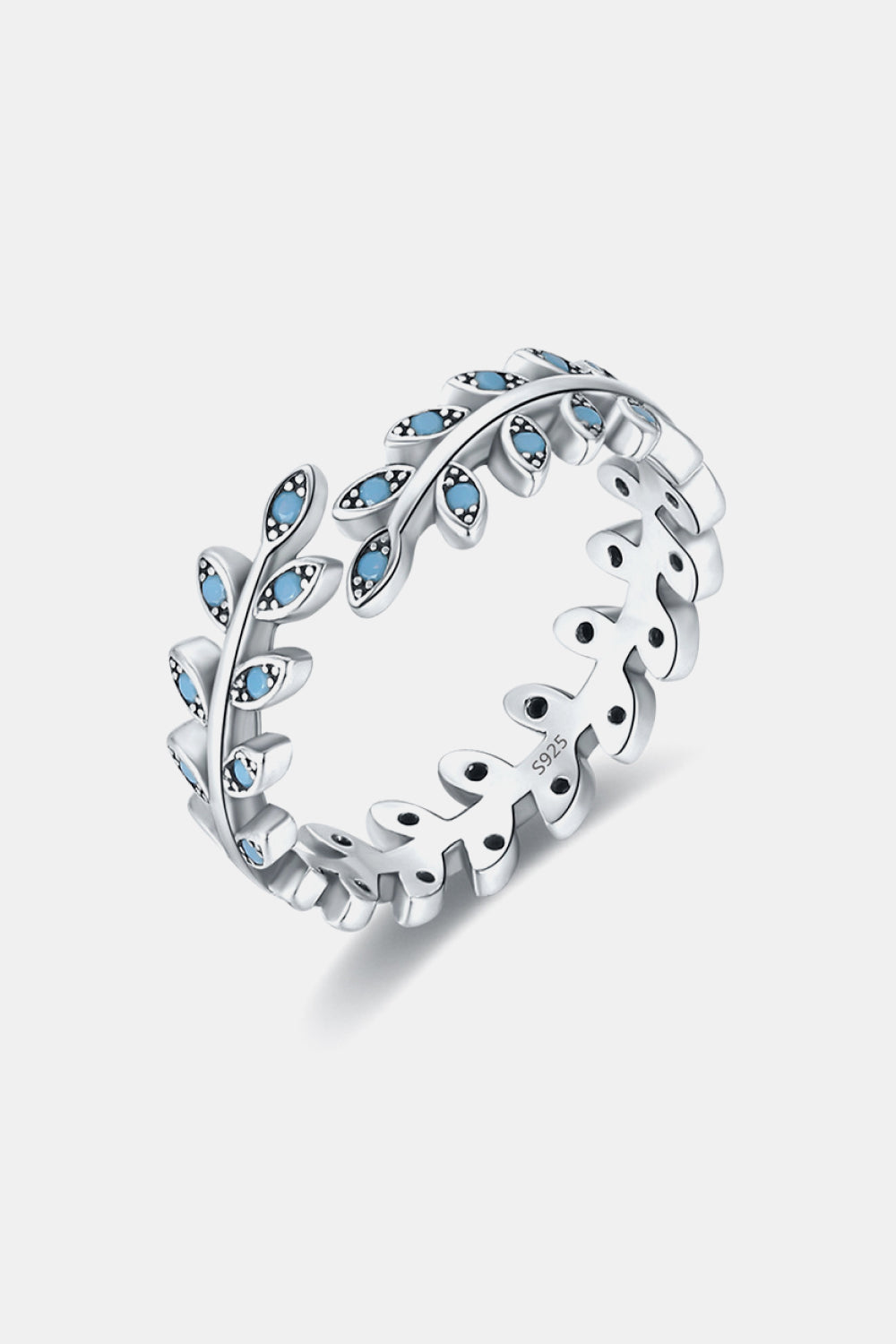 925 Sterling Silver Leaf Shape Artificial Turquoise Bypass Ring - OCEANE