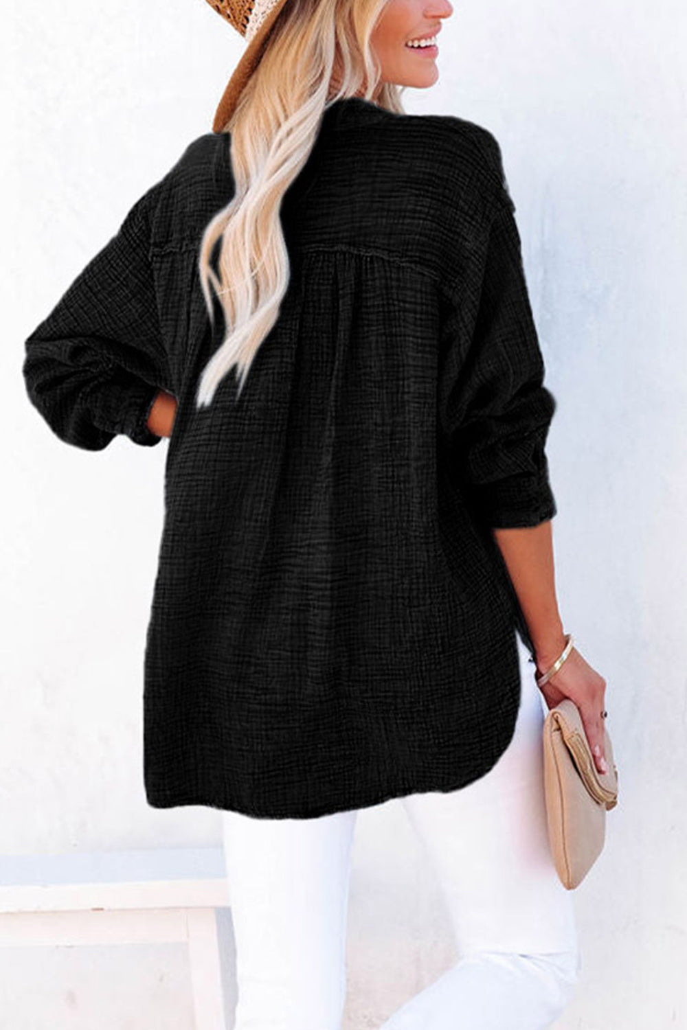 Buttoned Long Sleeve Blouse - OCEANE