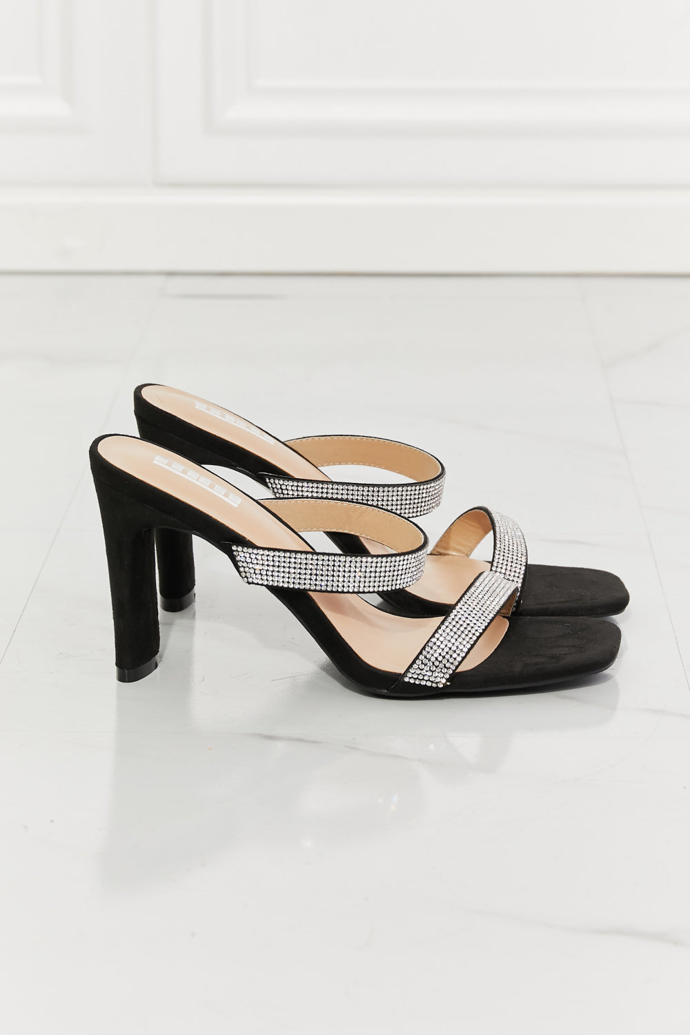 MMShoes Leave A Little Sparkle Rhinestone Block Heel Sandal in Black - OCEANE