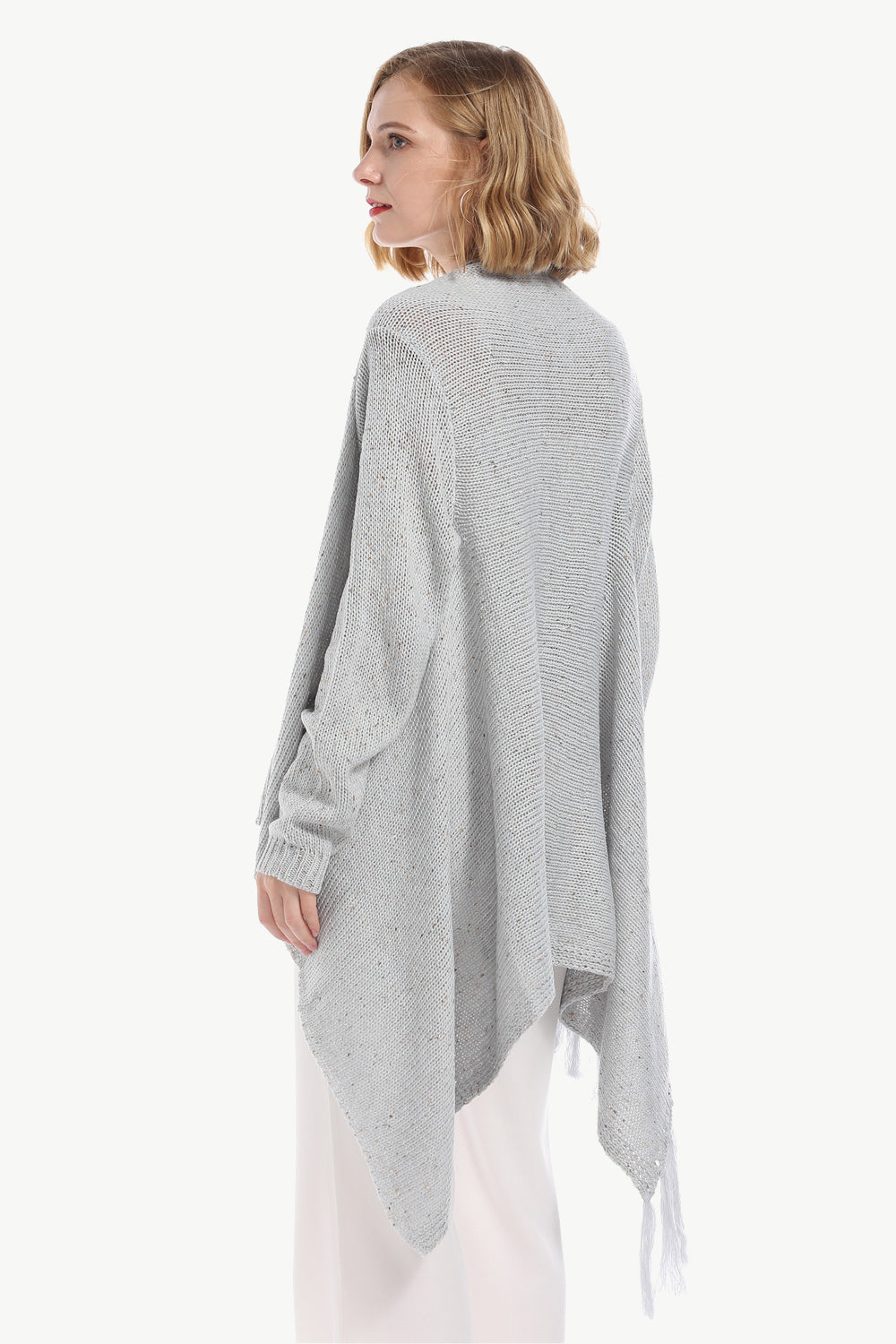 One-Button Tassel Tie Asymmetrical Hem Cardigan - OCEANE